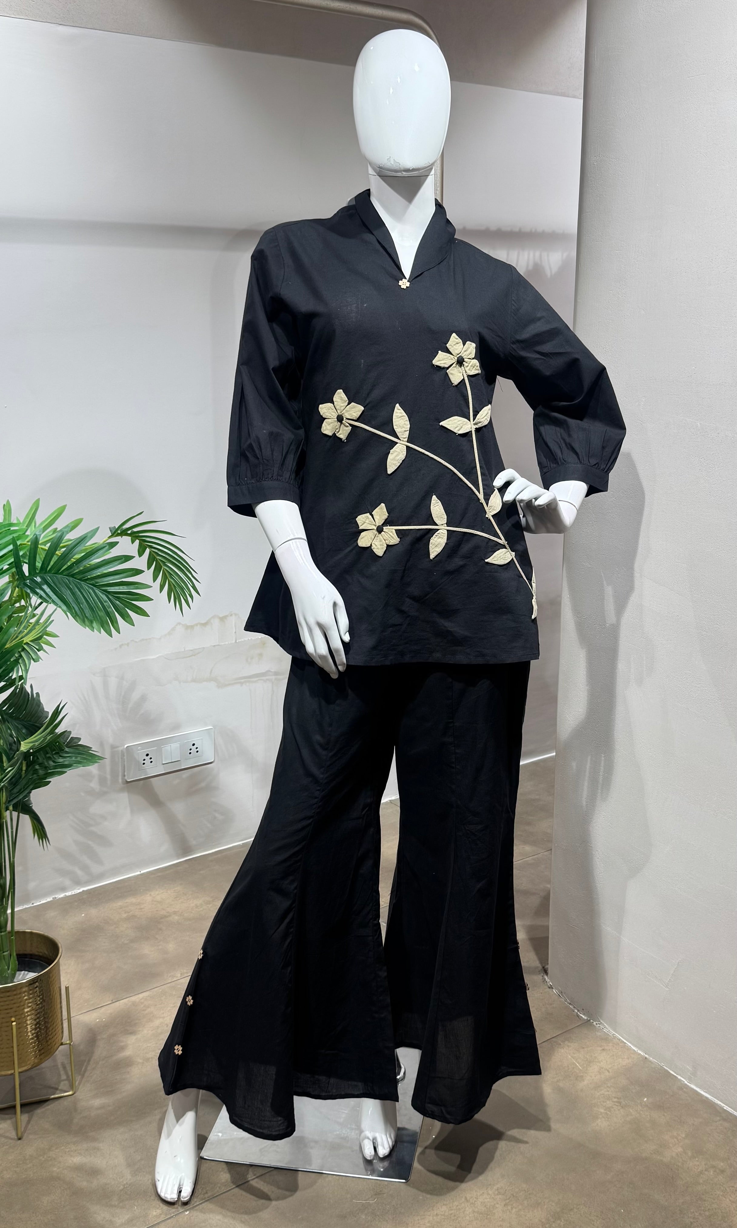 Black gold floral cord set