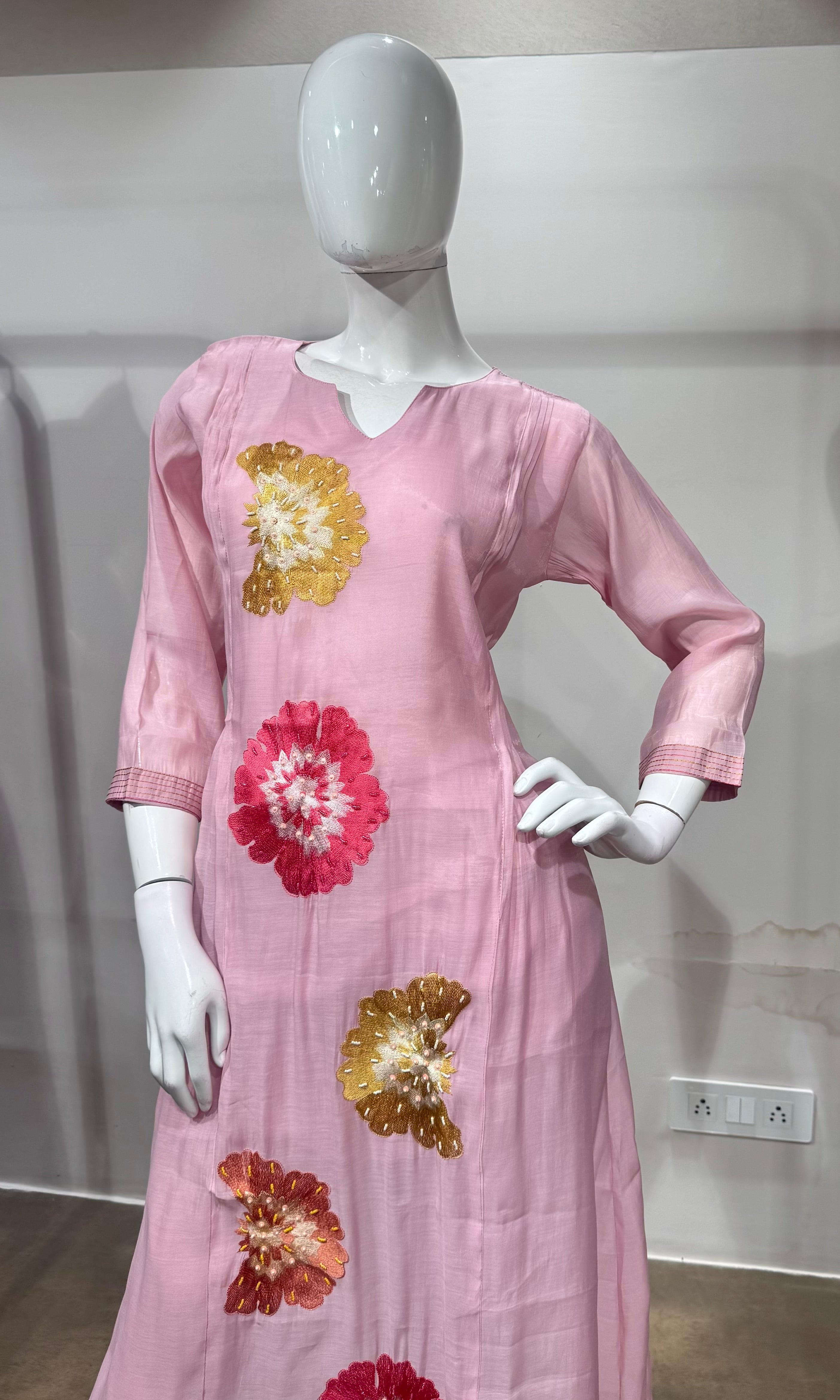 Pink Floral Printed Kurta Set