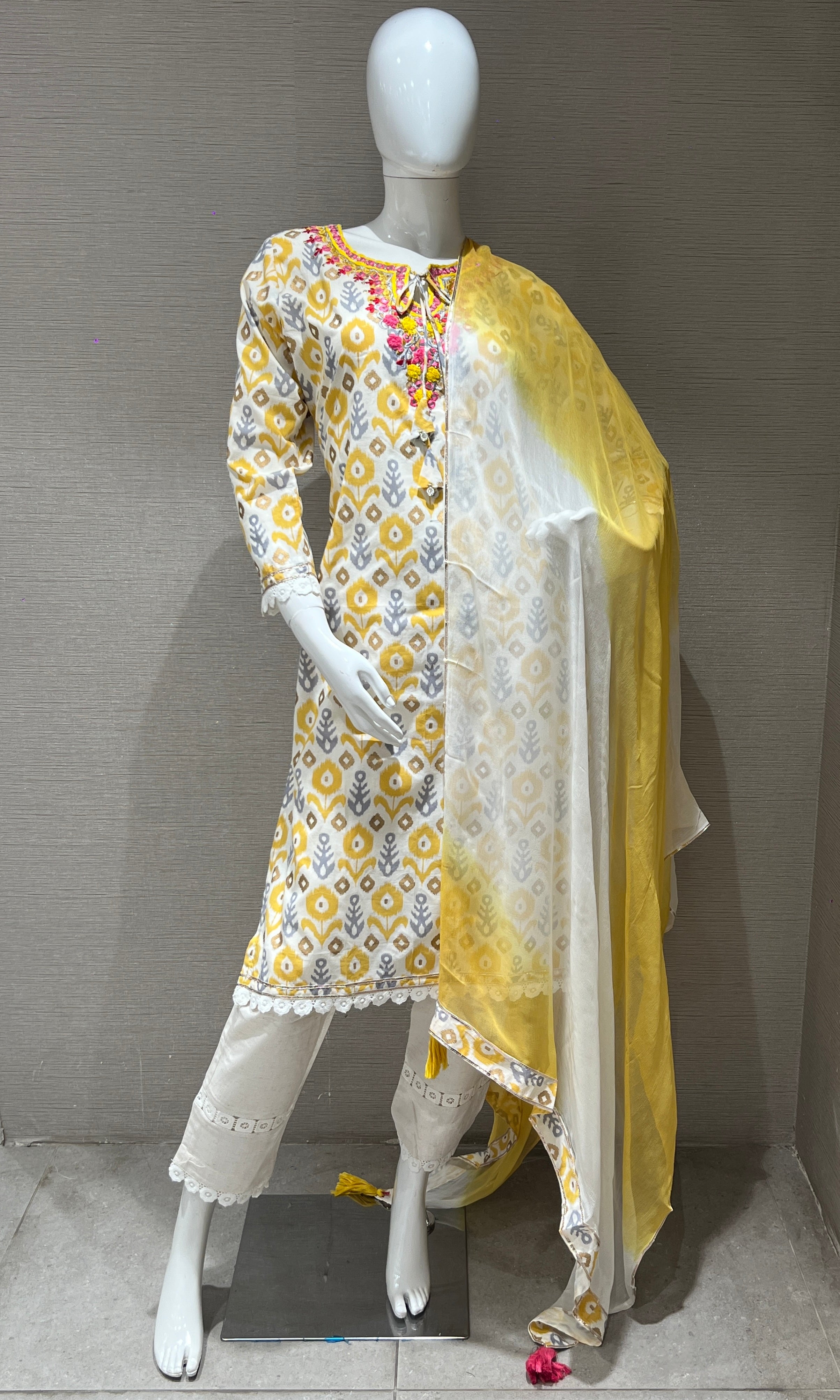 yellow flower printed kurta set 3223