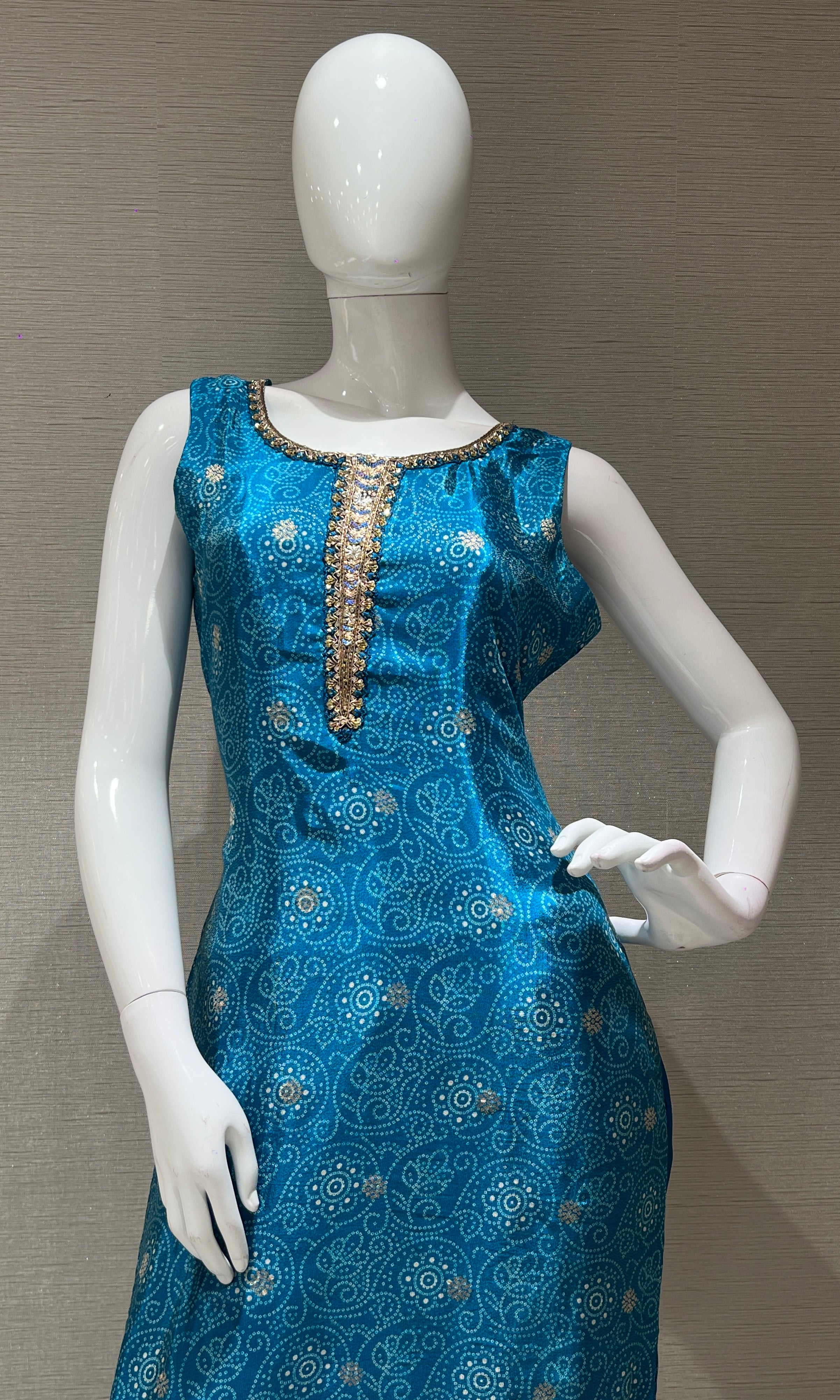 Rama blue and gold ethnic kurta set