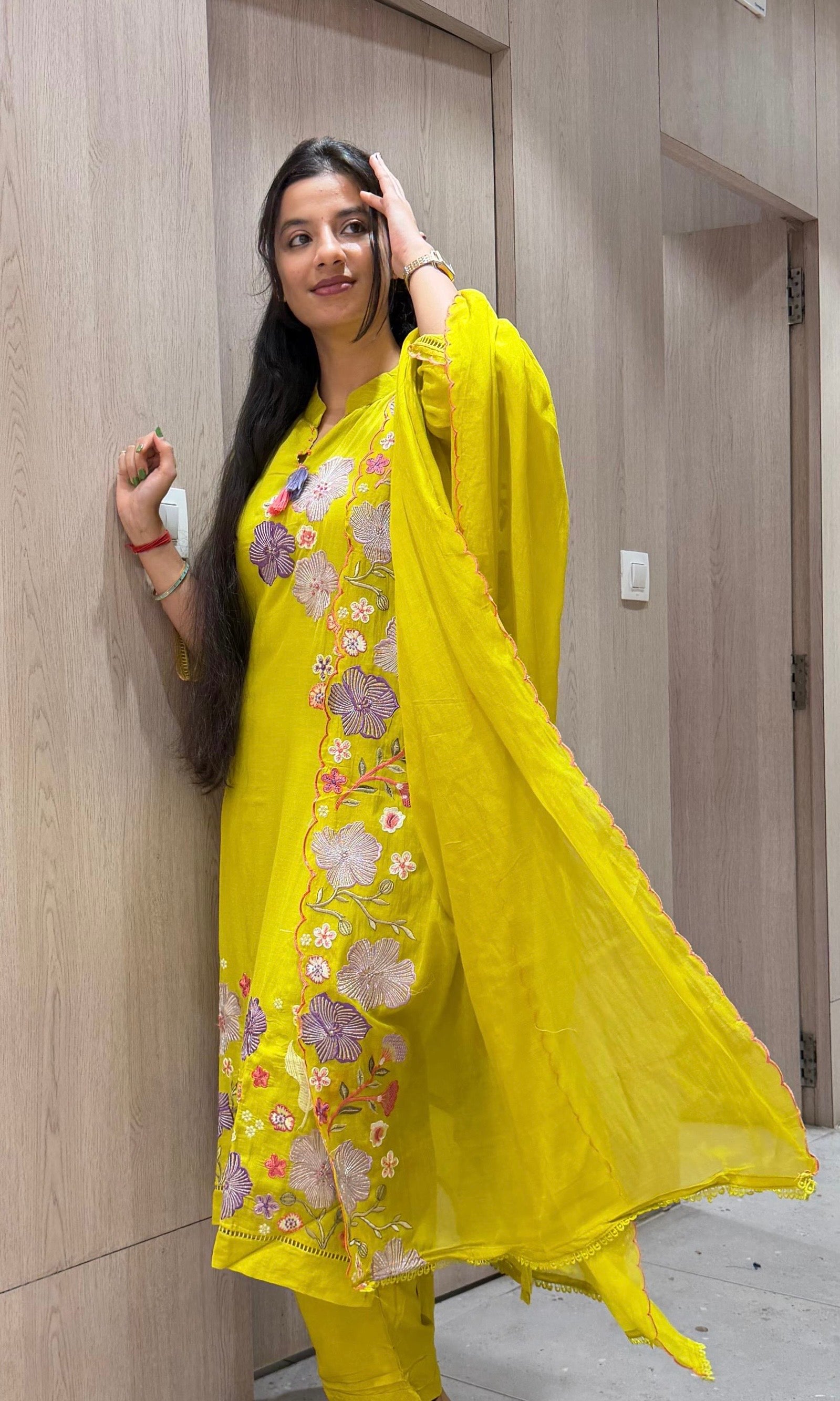 Light yellow FLORAL kurta set