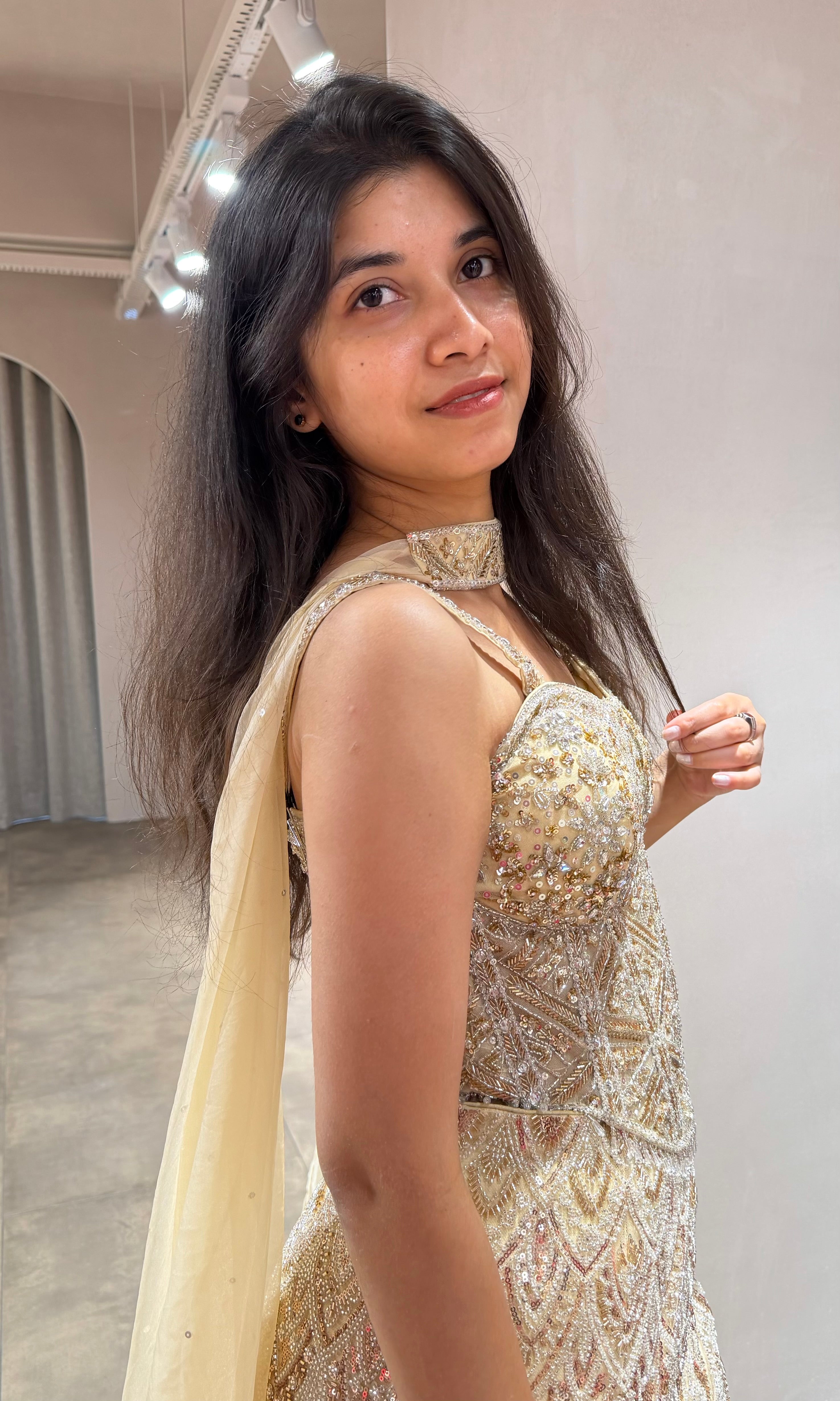 Cream LEHENGA WITH CORSET BLOUSE