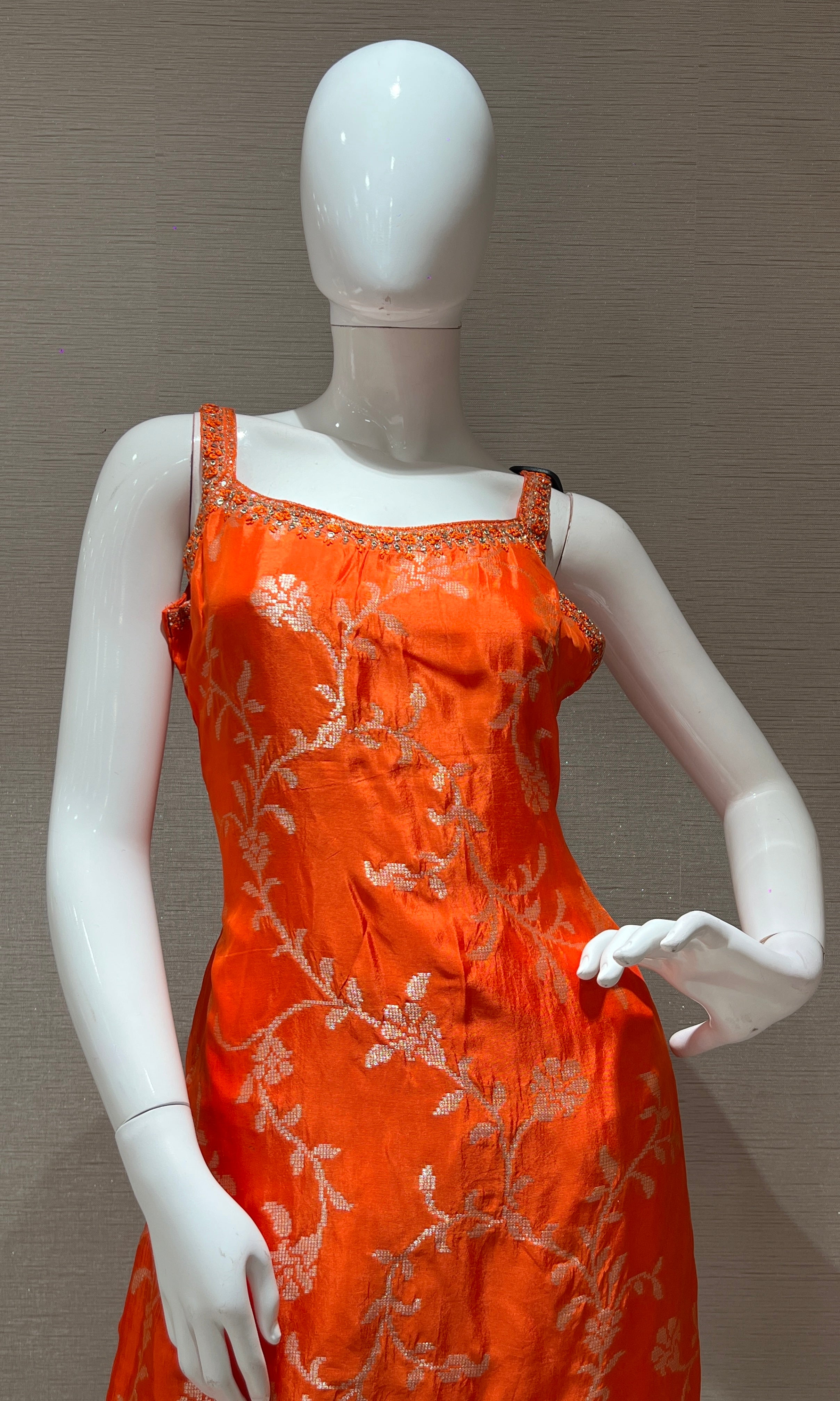 Orange banarasi silk kurta set