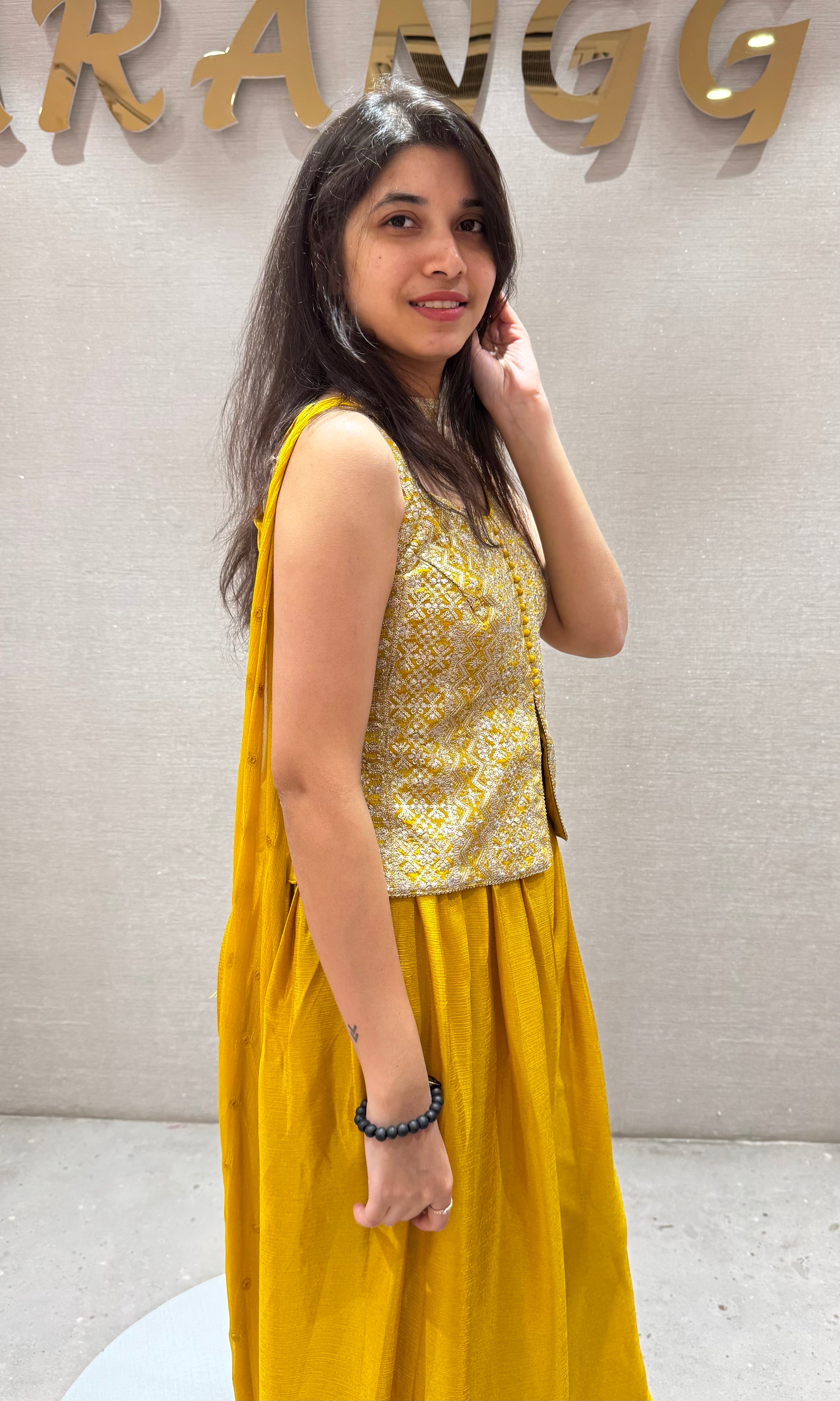 Yellow GOLDEN PEPLUM PALAZZO SET