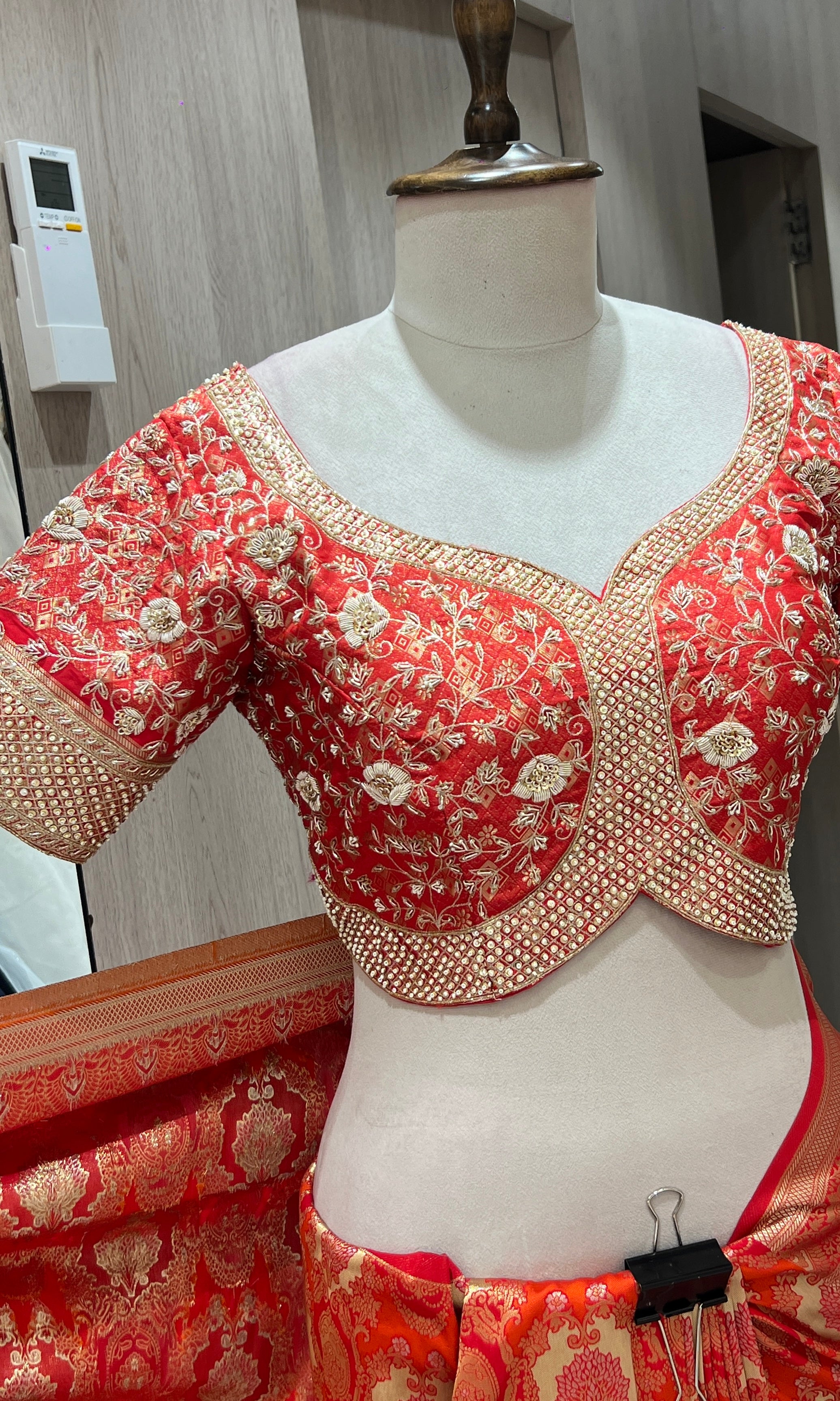 Red and gold kanjivaram saree with blouse