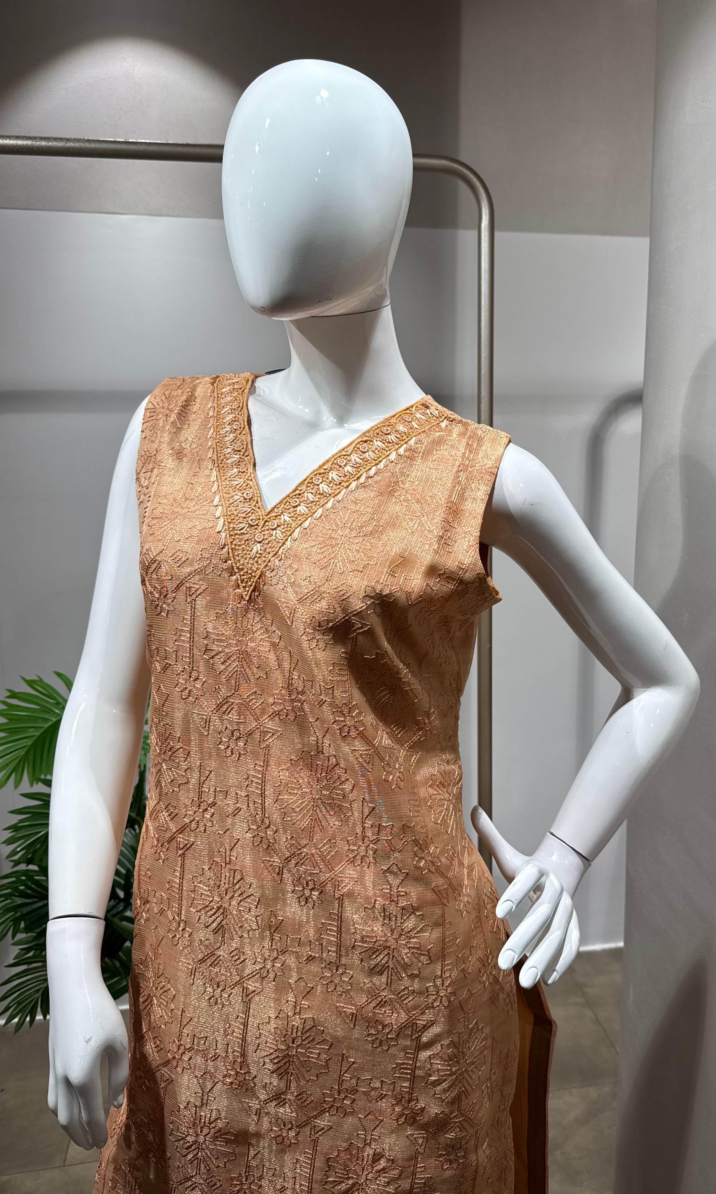light peach tissue printed kurta set
