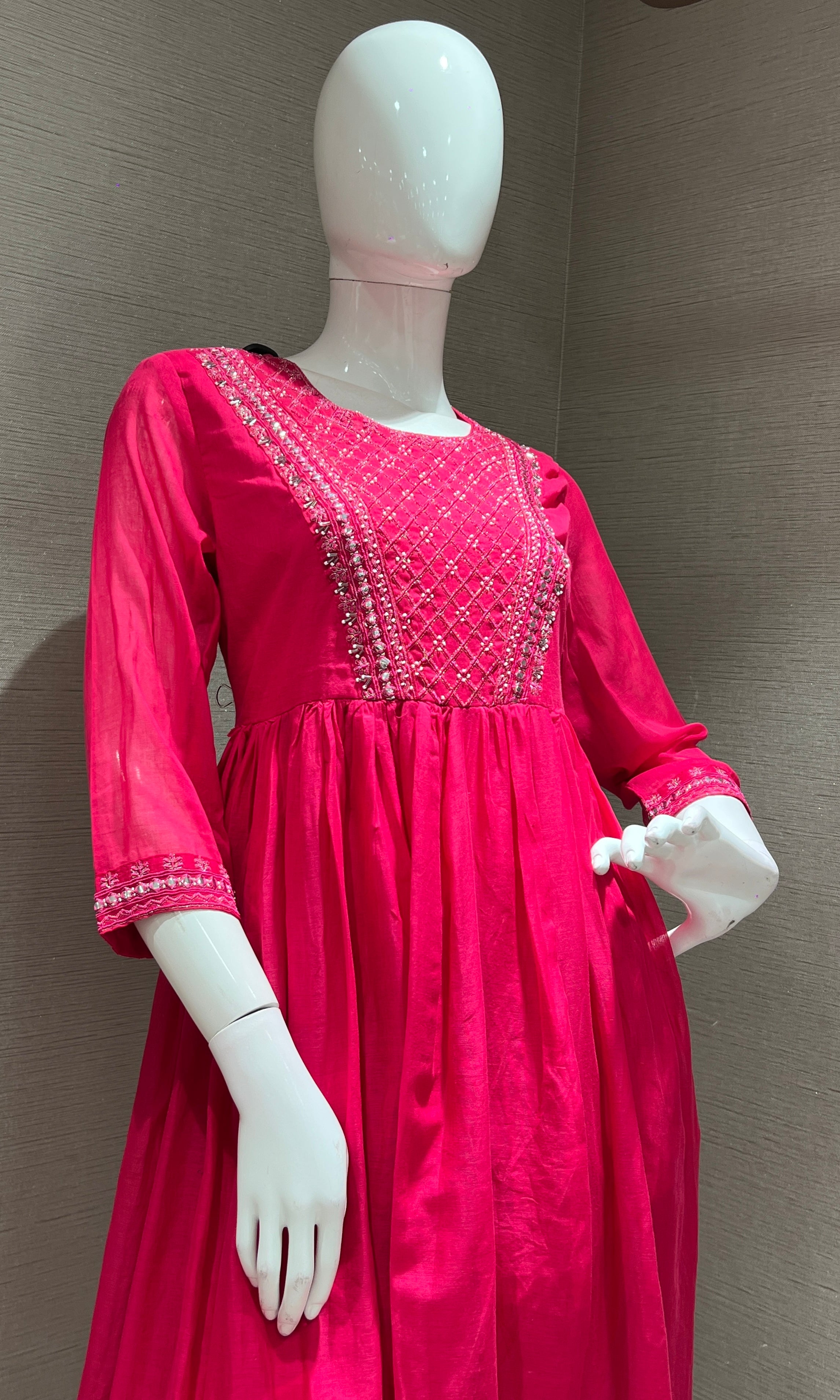 Pink EMBROIDERED MUL CHANDERI kurta set