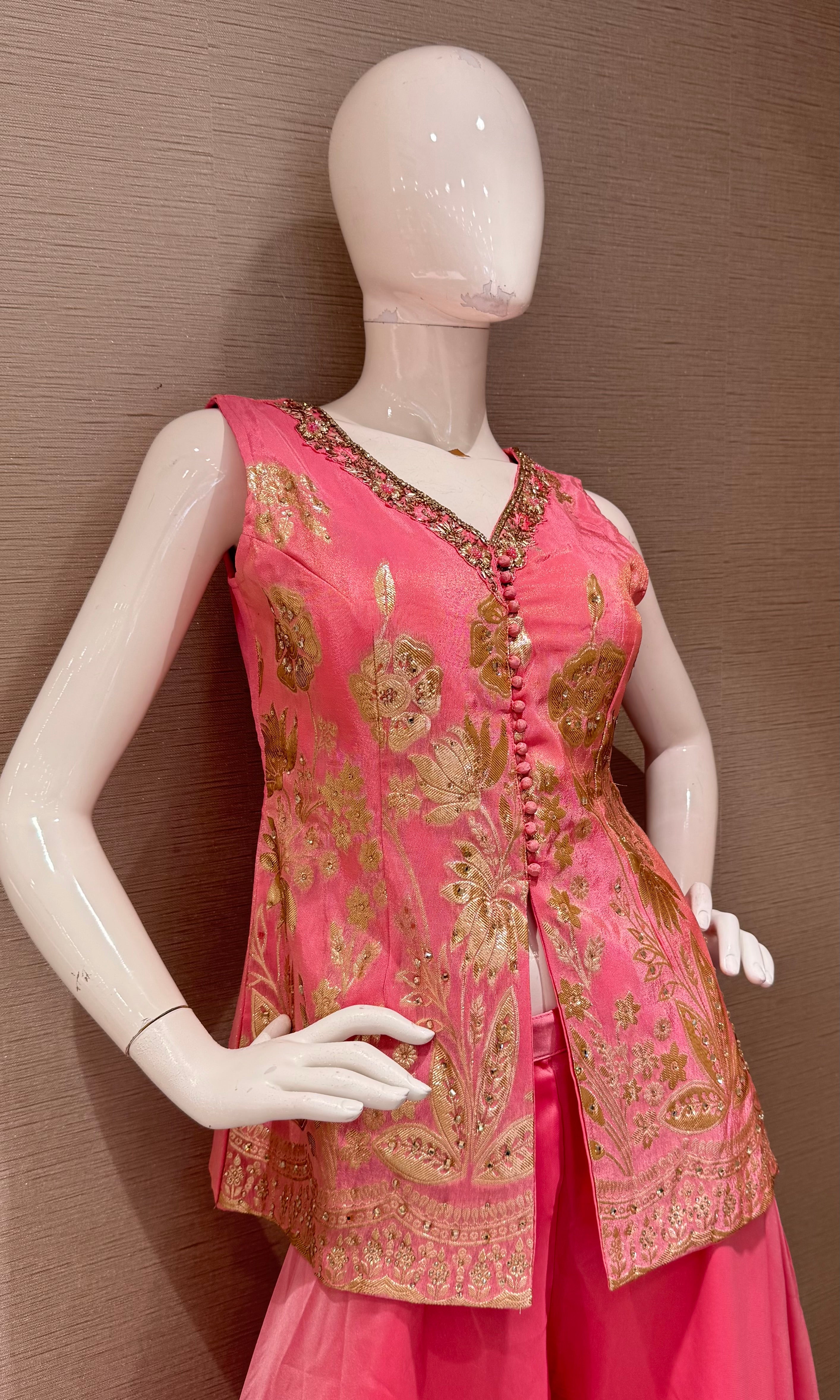 Blush Pink palazzo Set with Embroidered Short Peplum