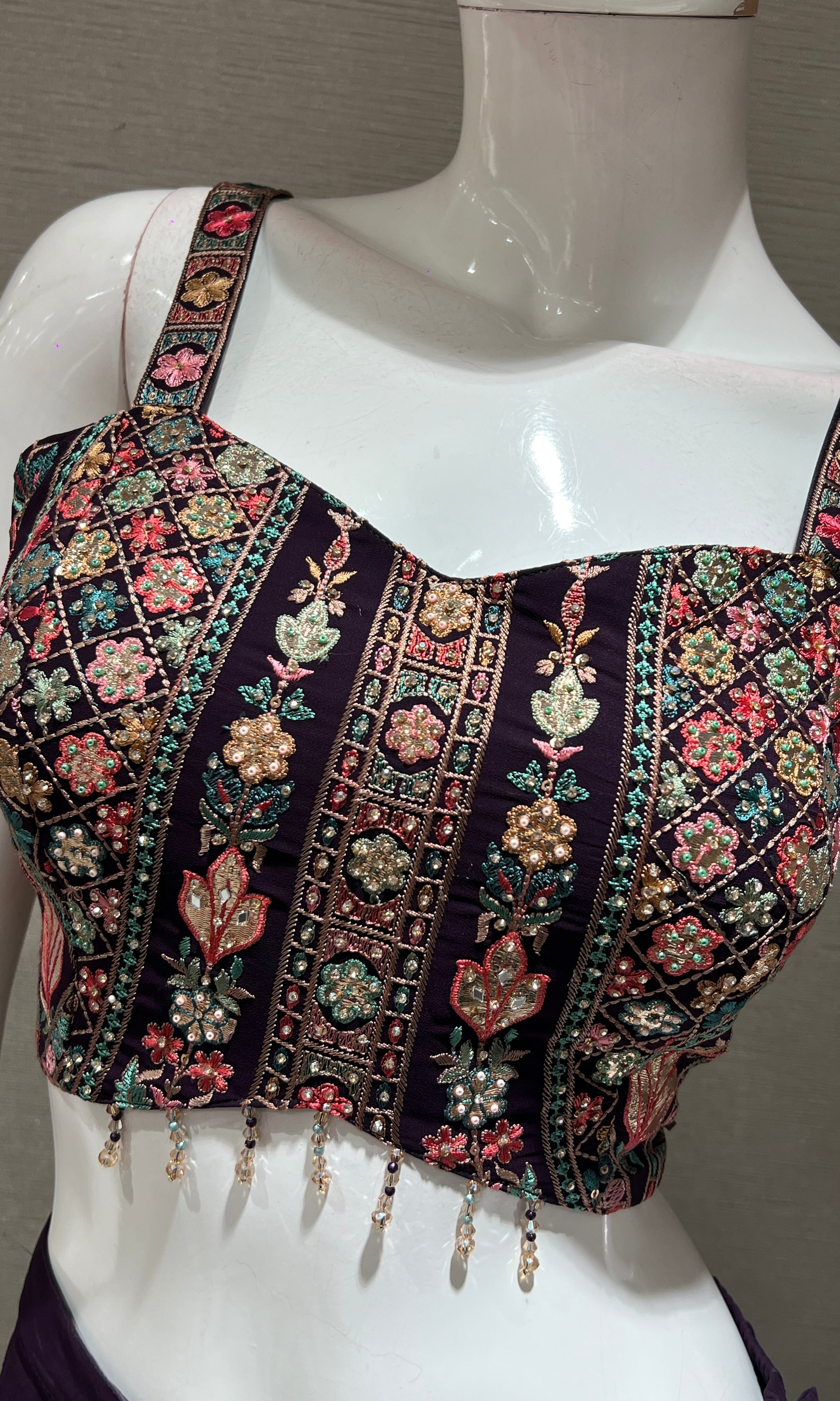 Wine embellished palazzo with jacket