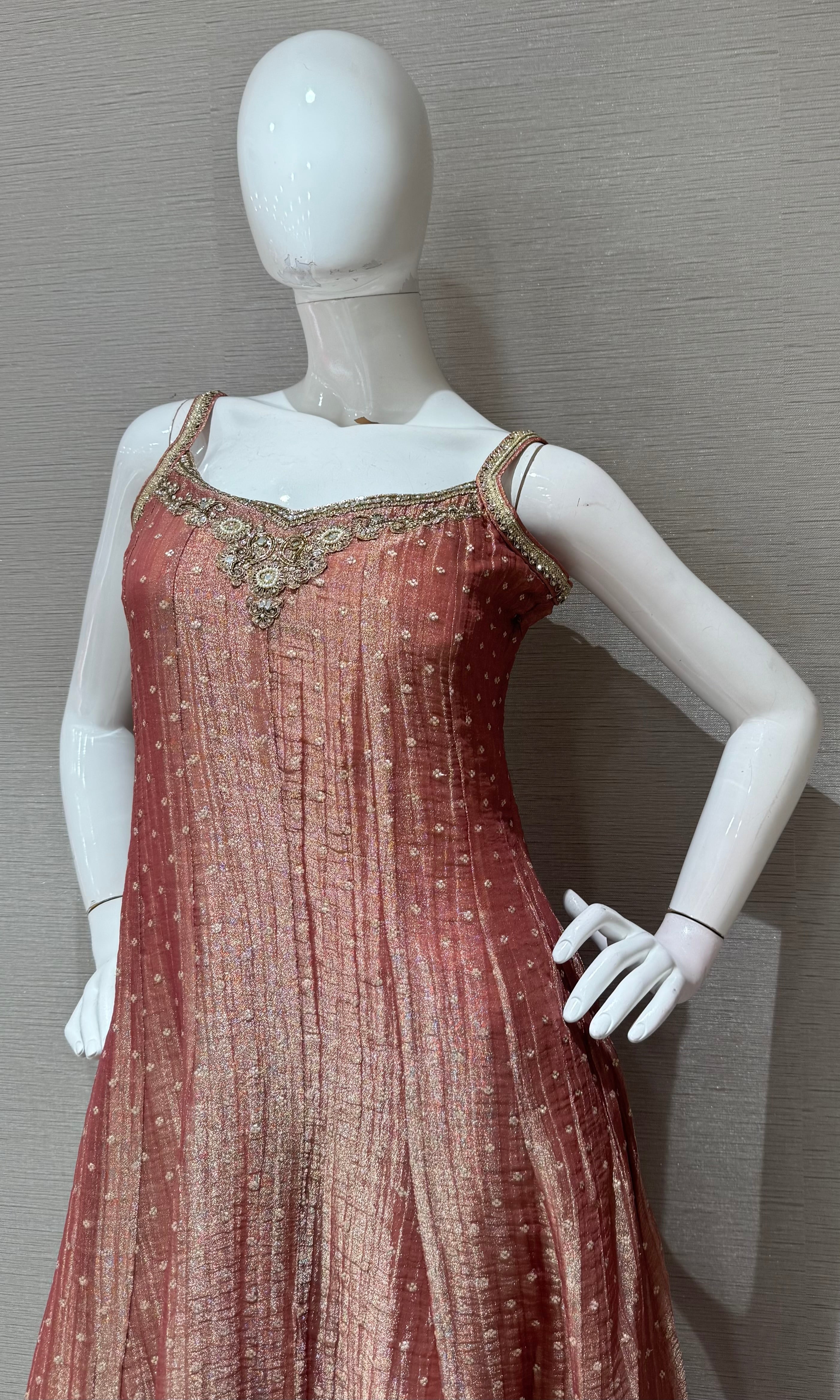 Peach Pink Shimmer Anarkali Set with Dupatta