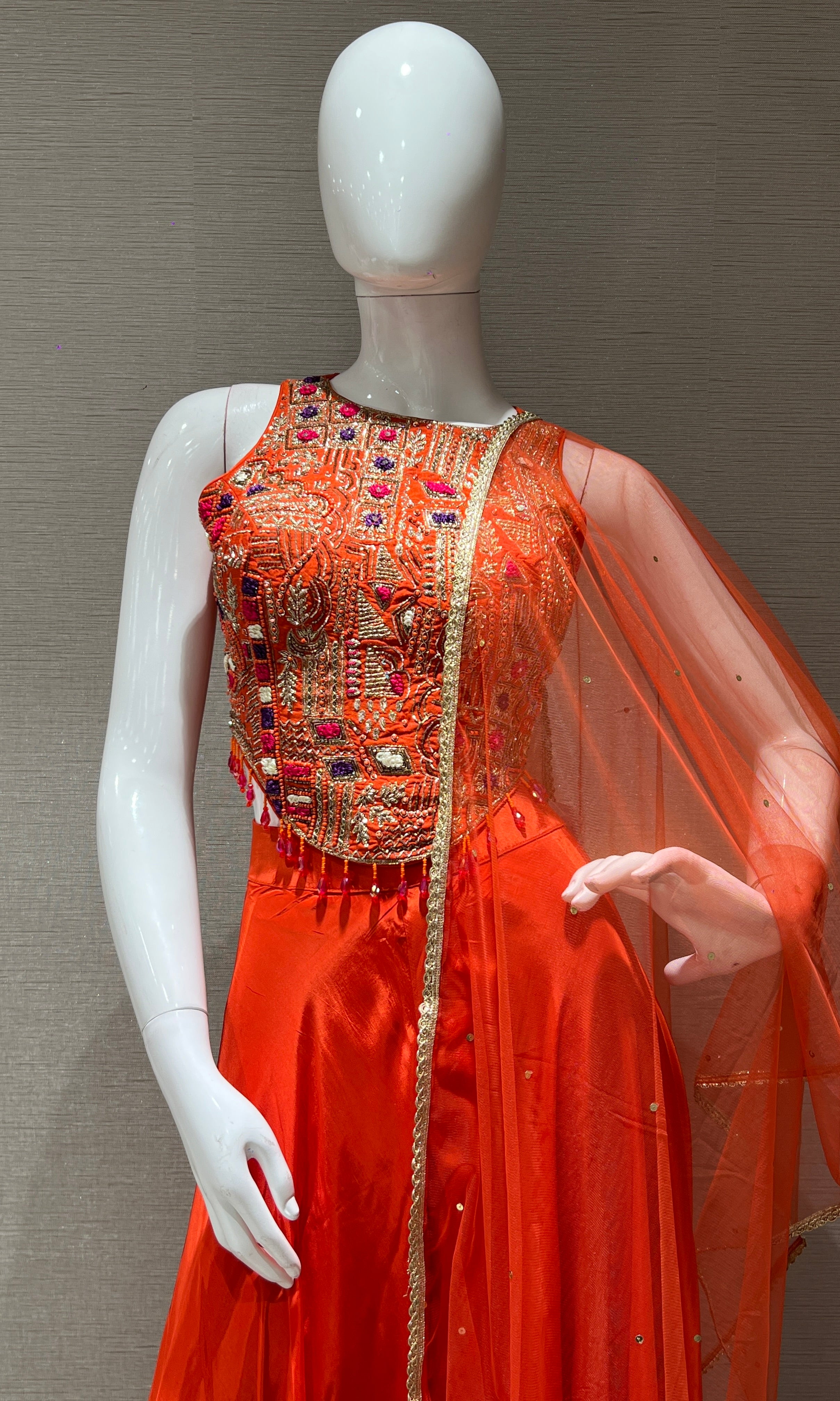 orange and gold embroidered palazzo set