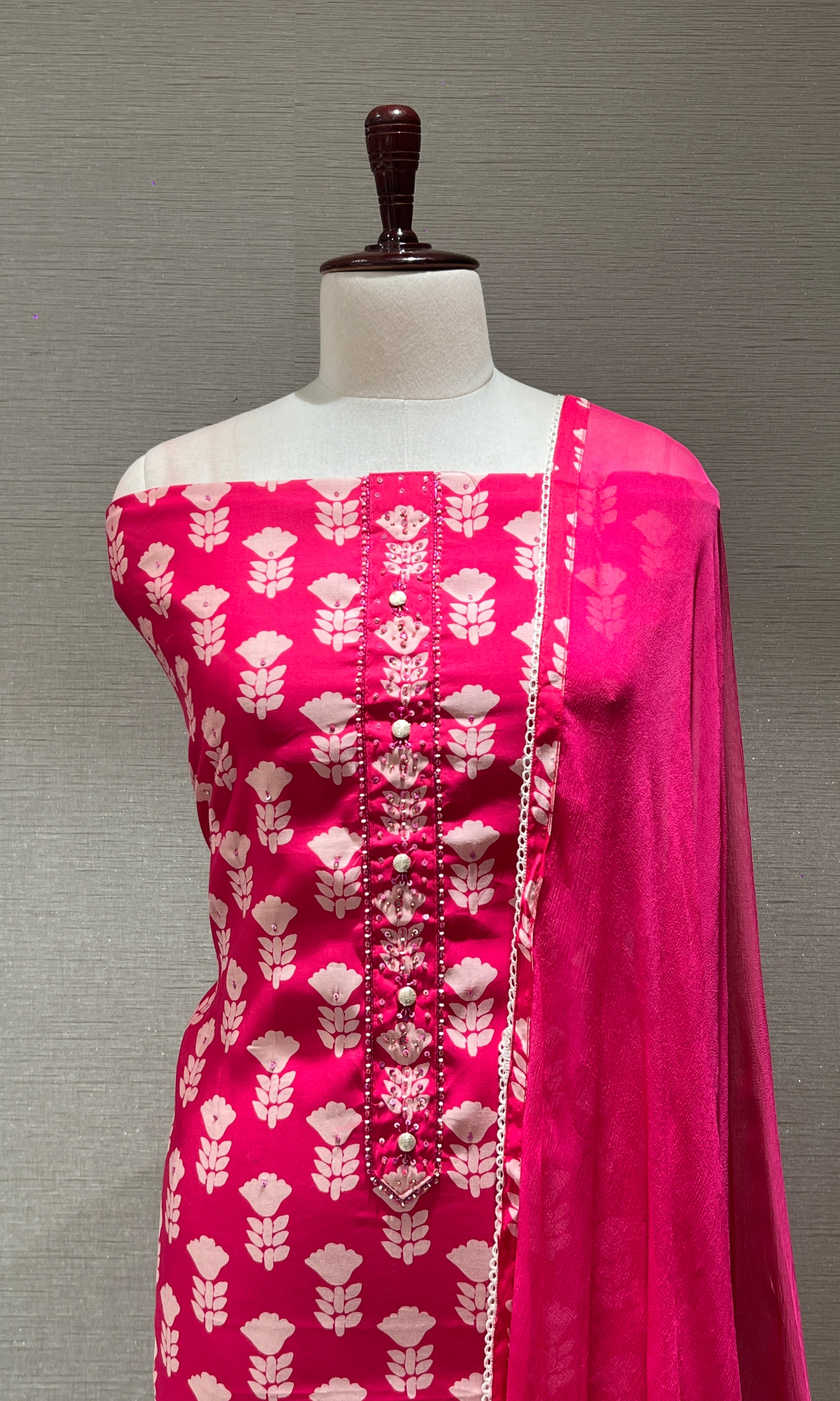 PINK FLORAL PRINT DRESS MATERIAL