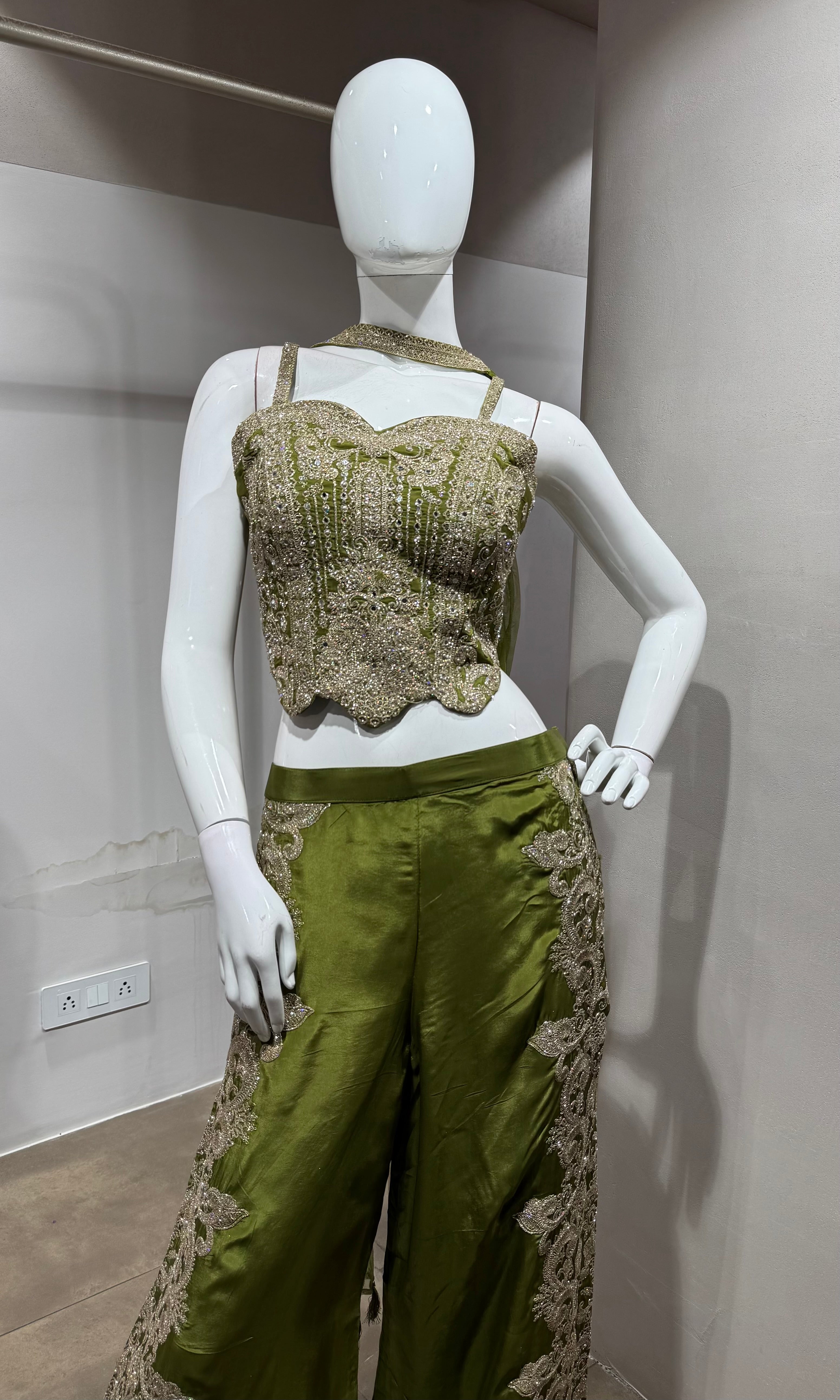 Mehendi Green Georgette Zari Sequin PALAZZO