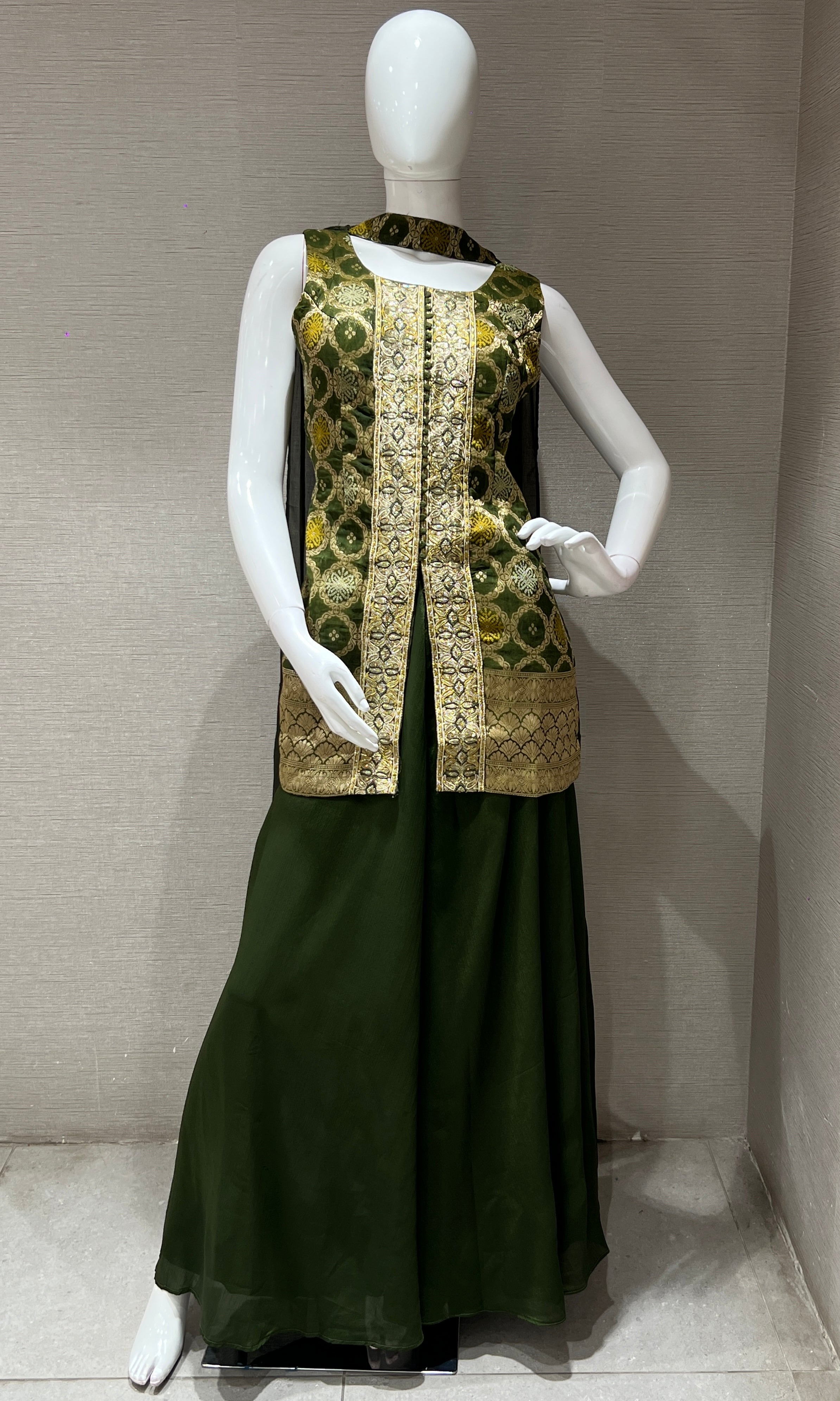 Green and Gold Embroidered Palazzo Set