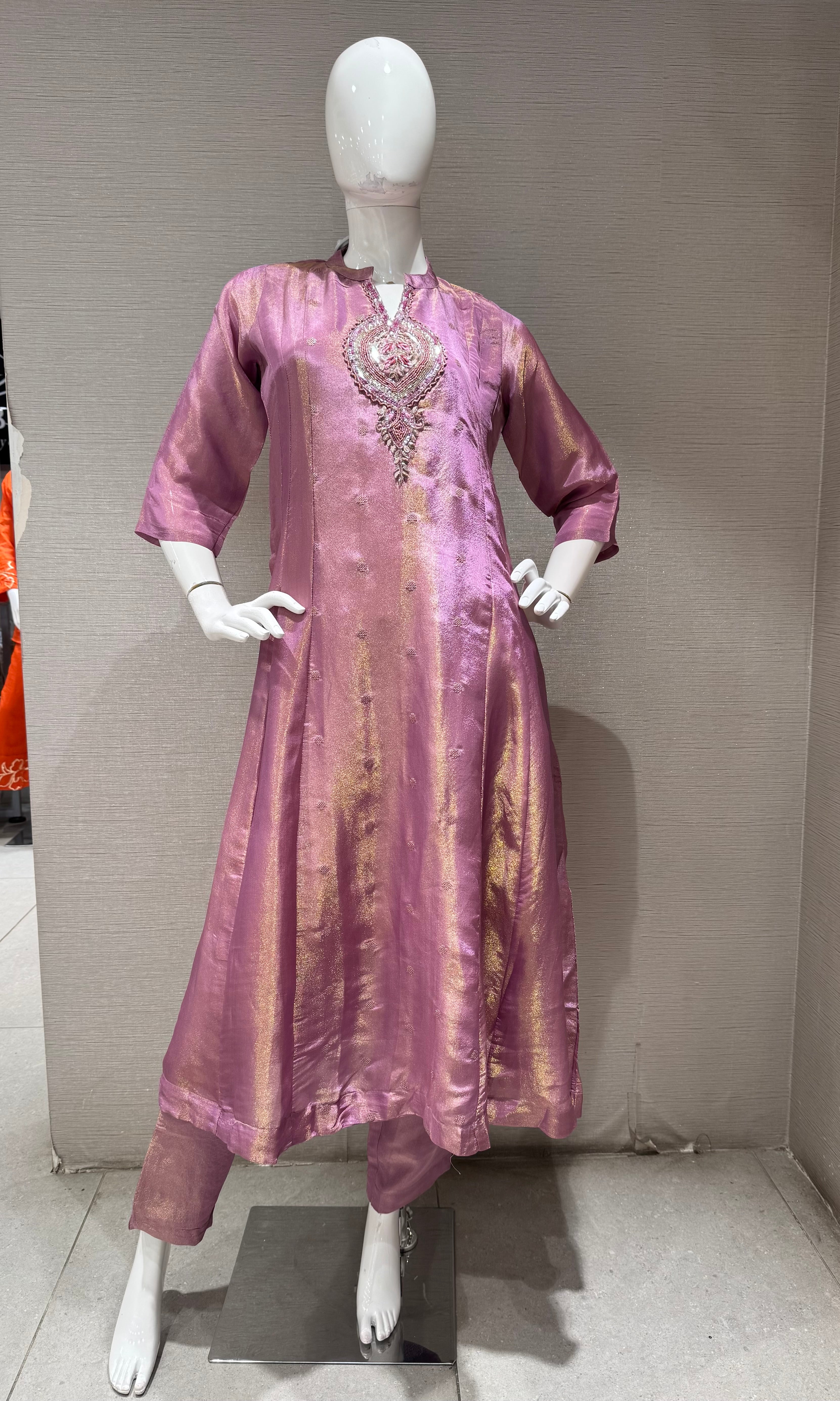 Lilac Gold Shimmer a line kurta set