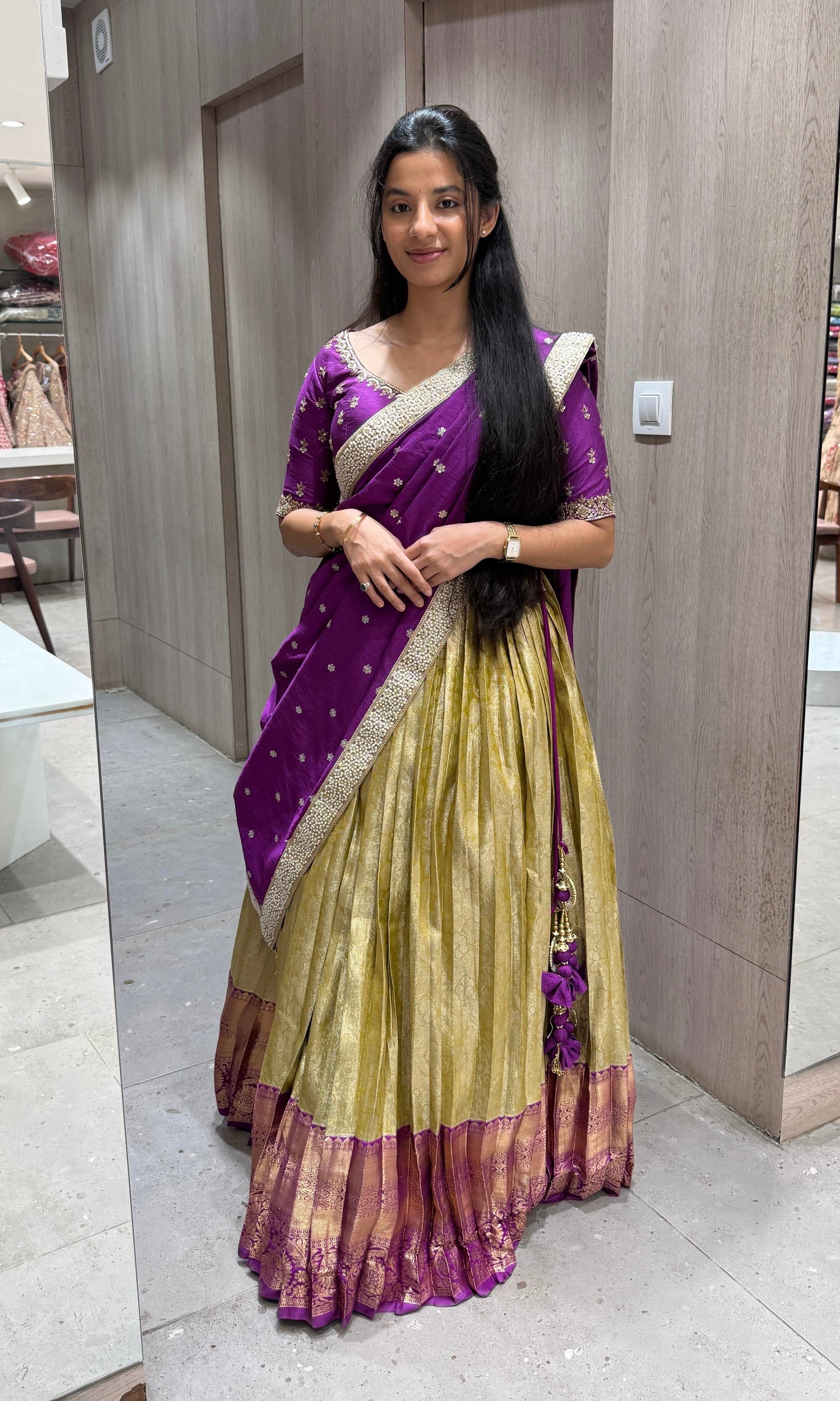 PURPLE Gold kanchi pattu Lehenga