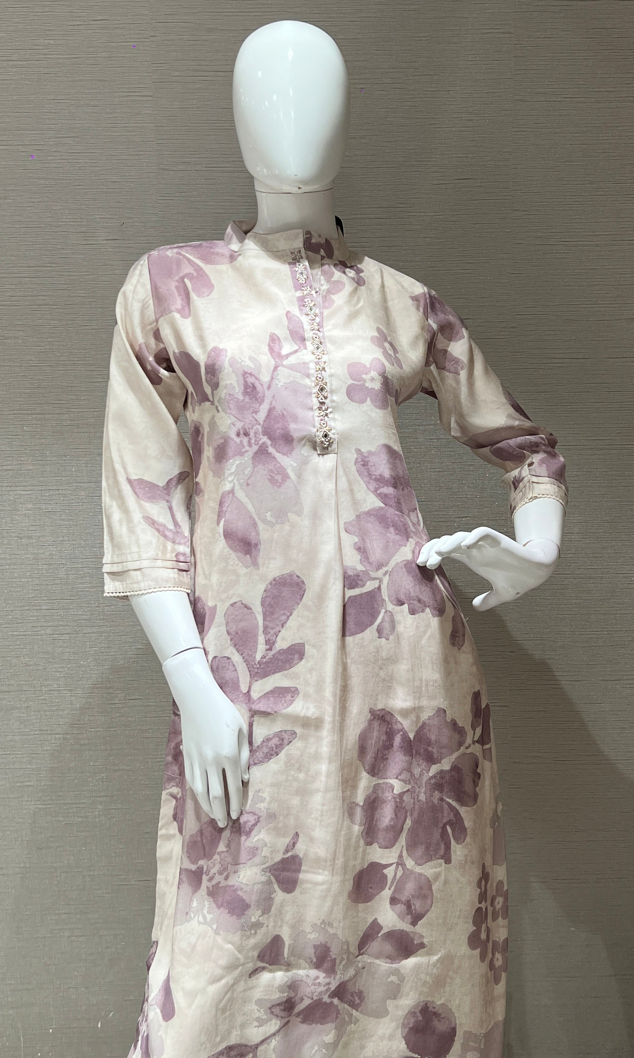 white and lavender floral Kurti top