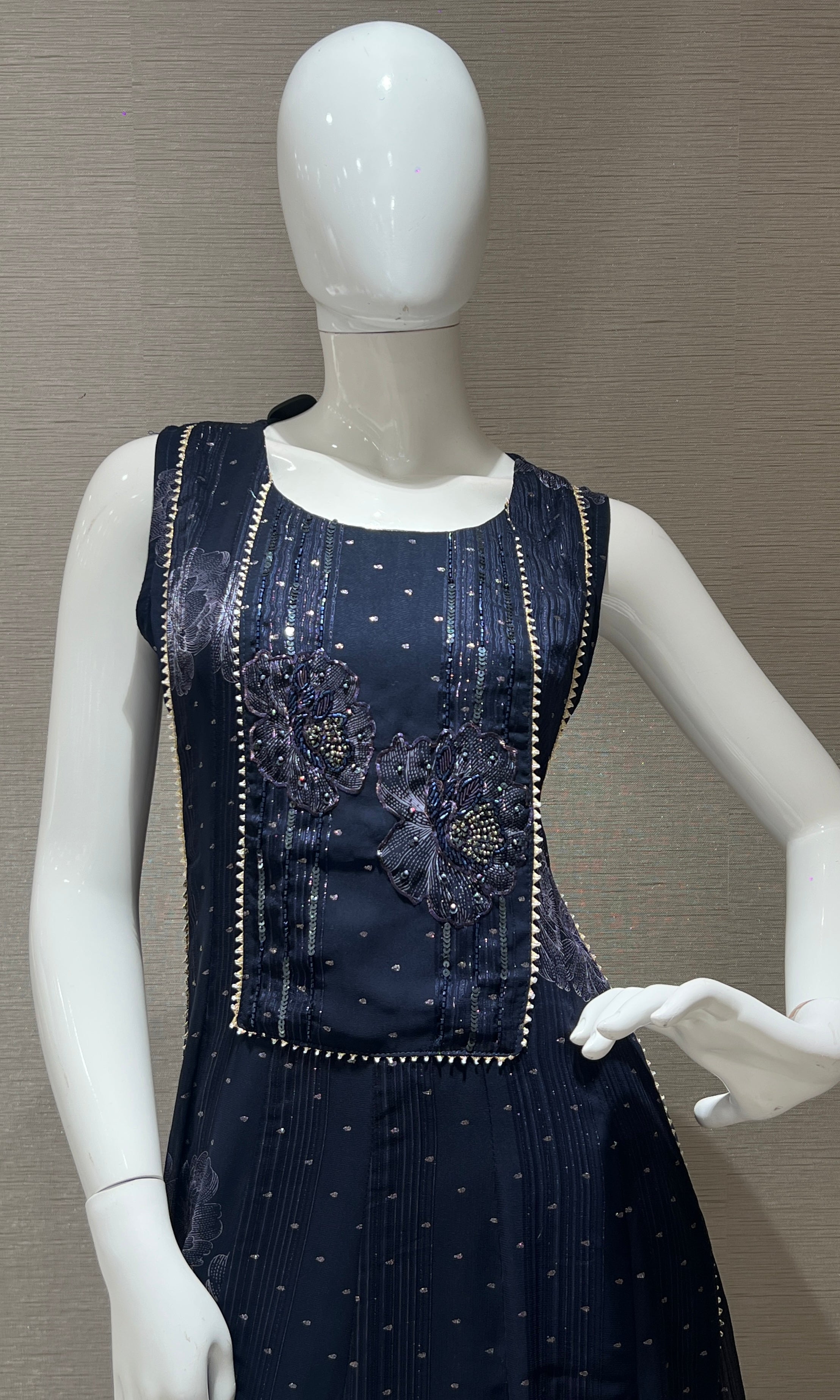 Navy Blue Embellished long dress top