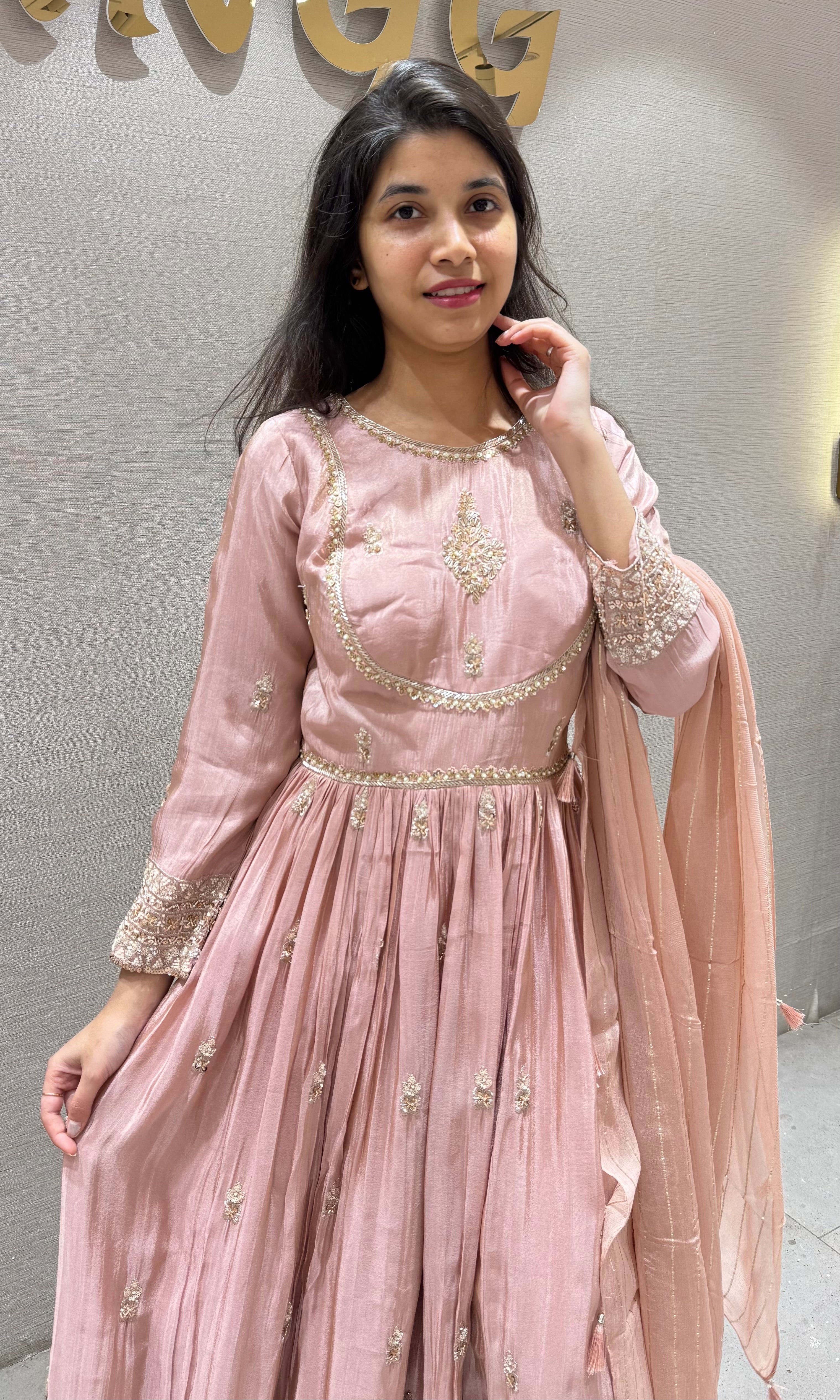 Peach EMBROIDERED LONG ANARKALI SET