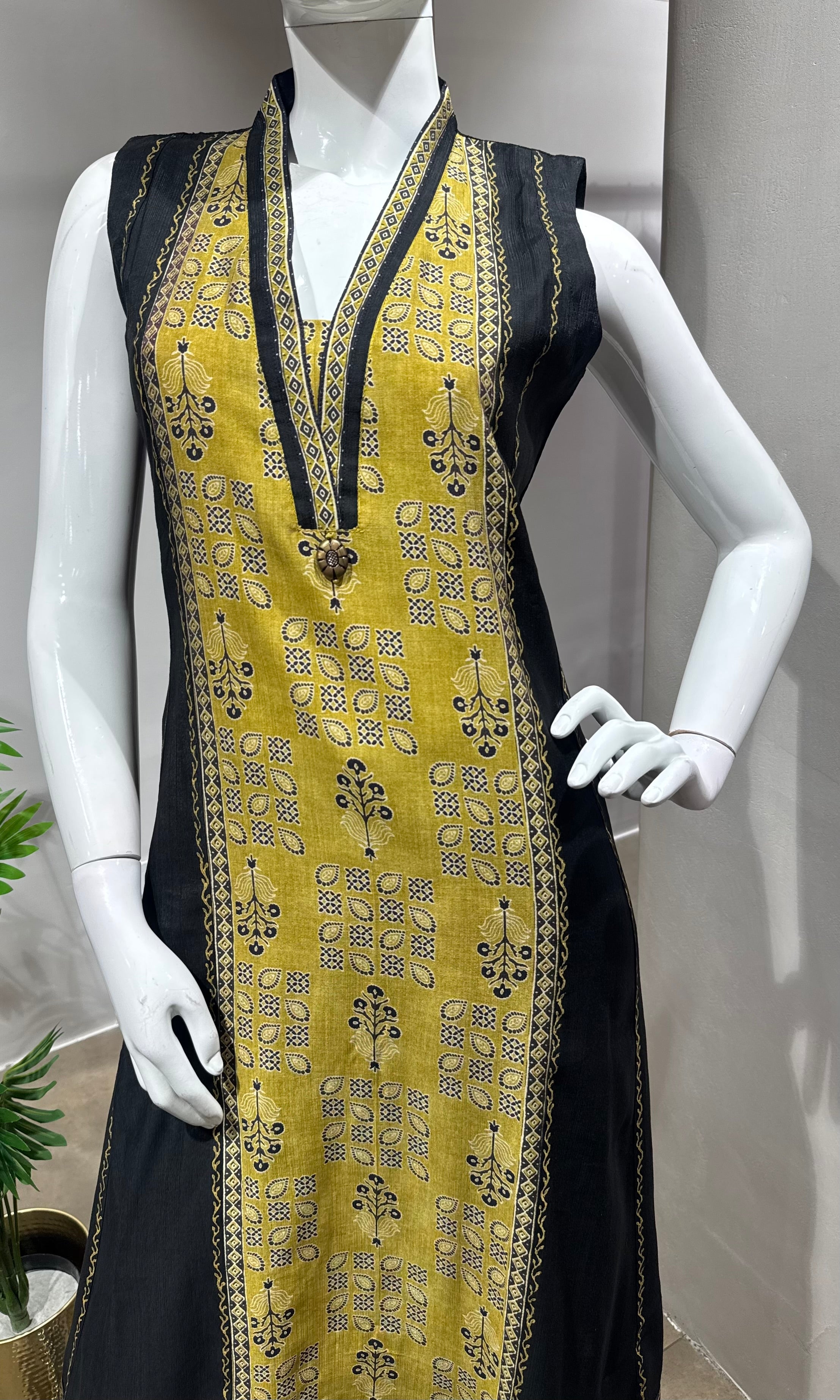 black and yellow printed KURTI WITH BOTTOM
