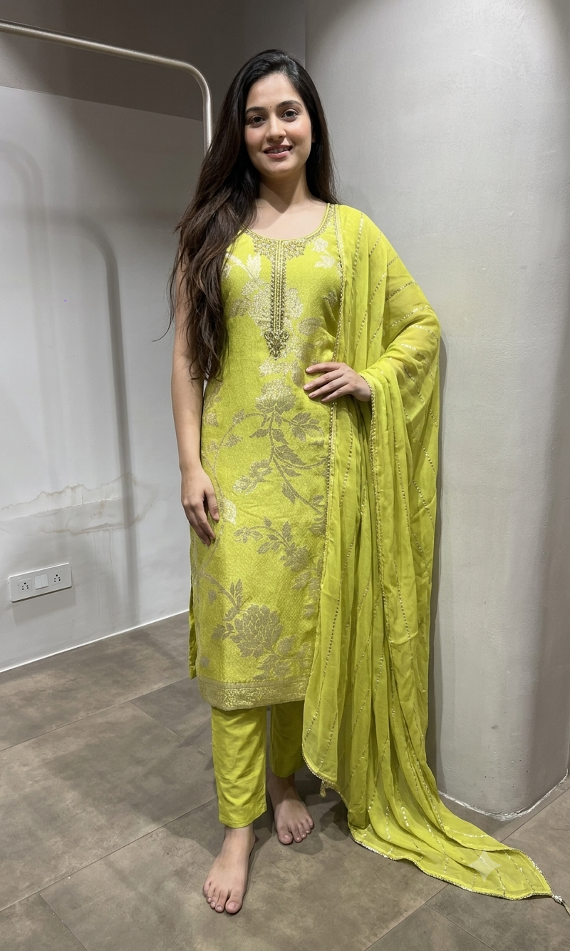 Green Embroidered Silk Kurta Suit with Dupatta