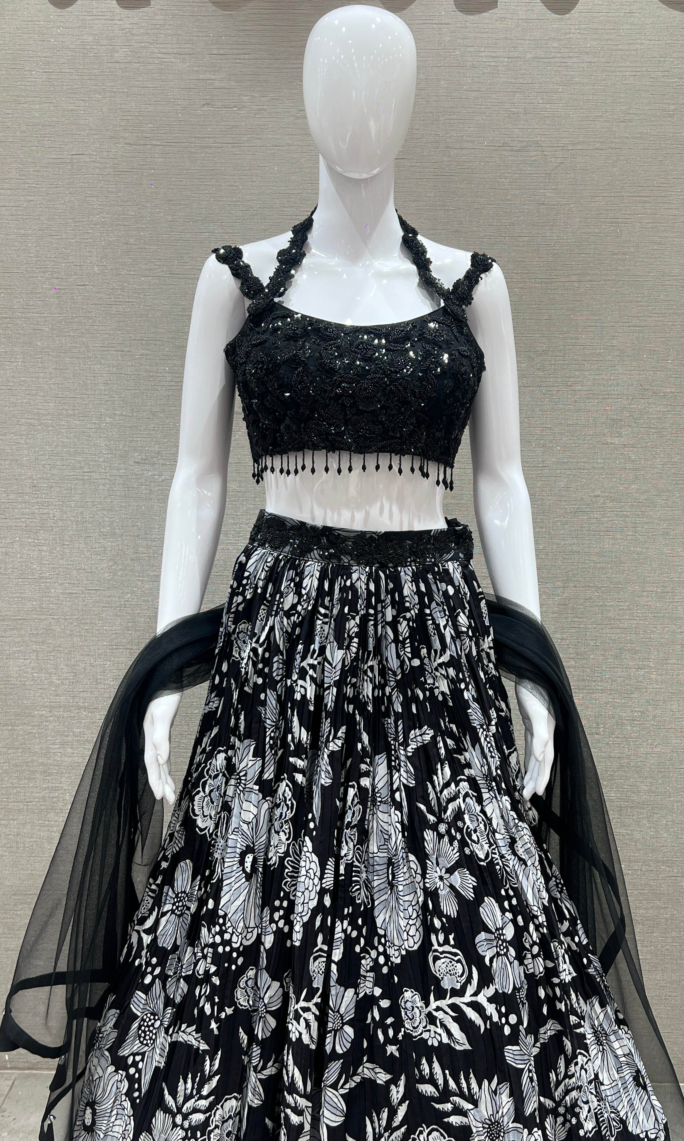 Black Lehenga with straps blouse