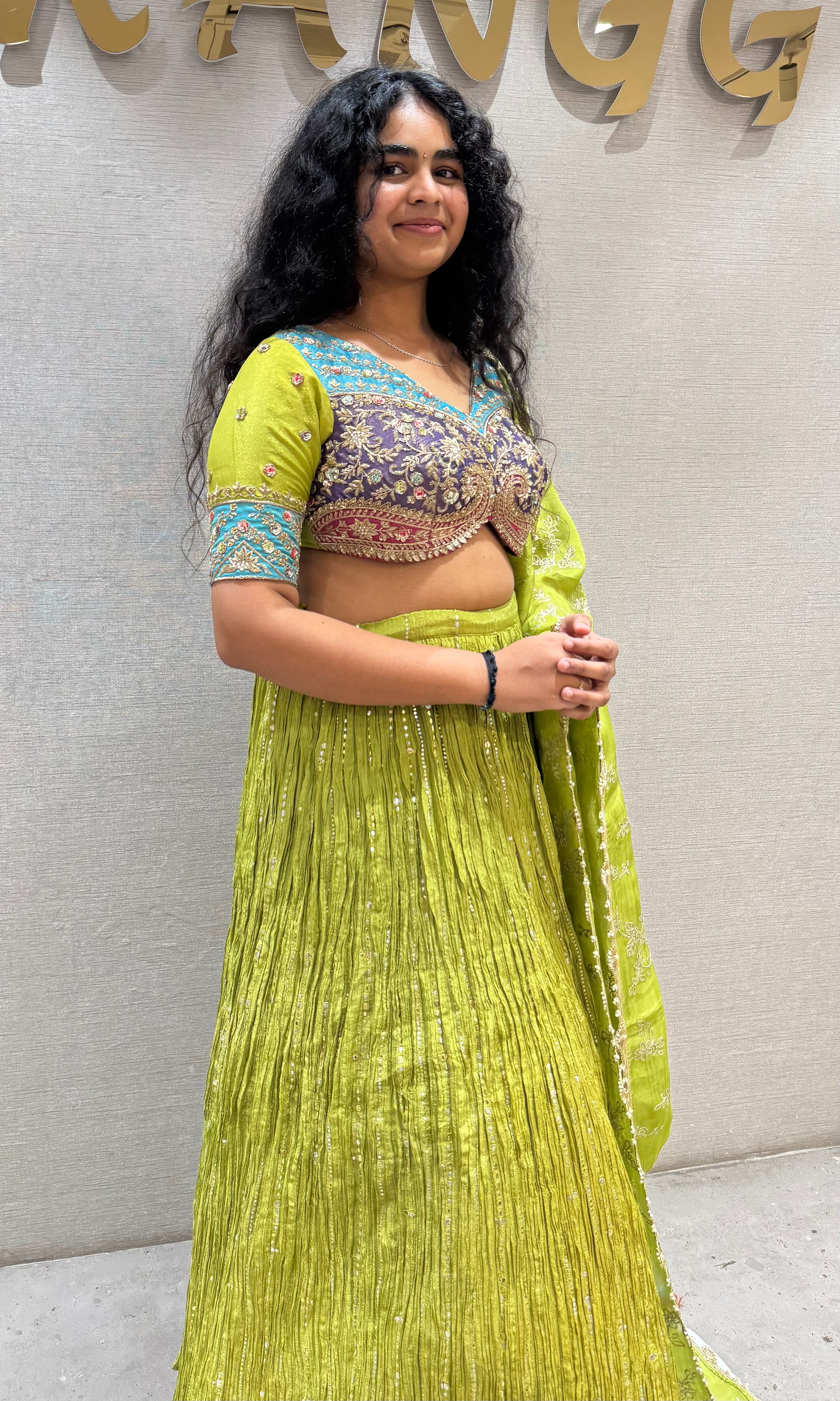 Parrot Green Intricate Embroidered Lehenga