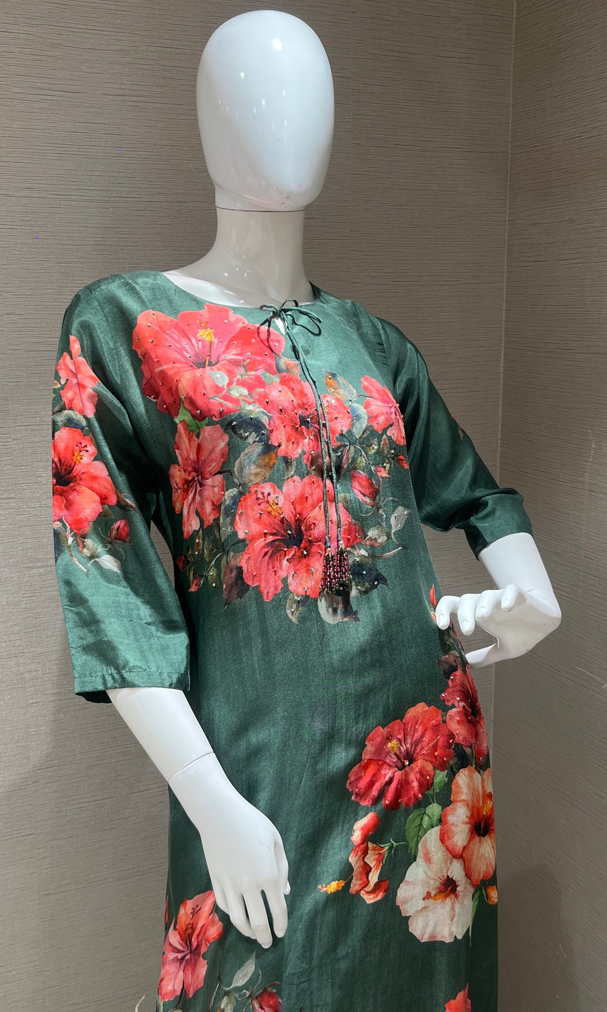 Bottle green floral Kurti top