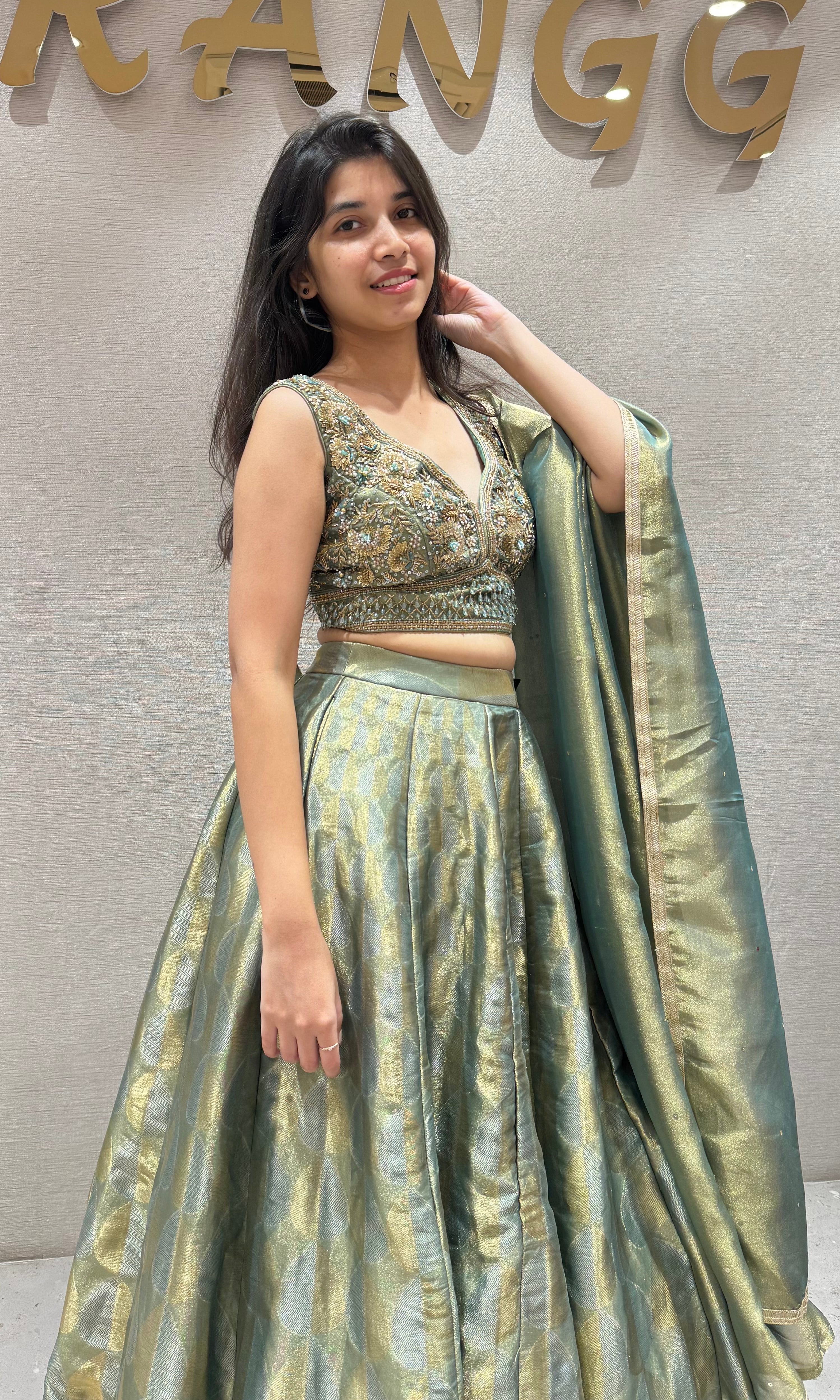 Green Golden Embroidered lehenga