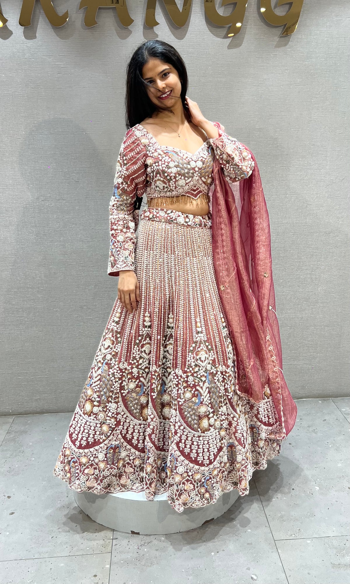 Light Pink Floral silk Embroidered Bridal Lehenga Set with Dupatta