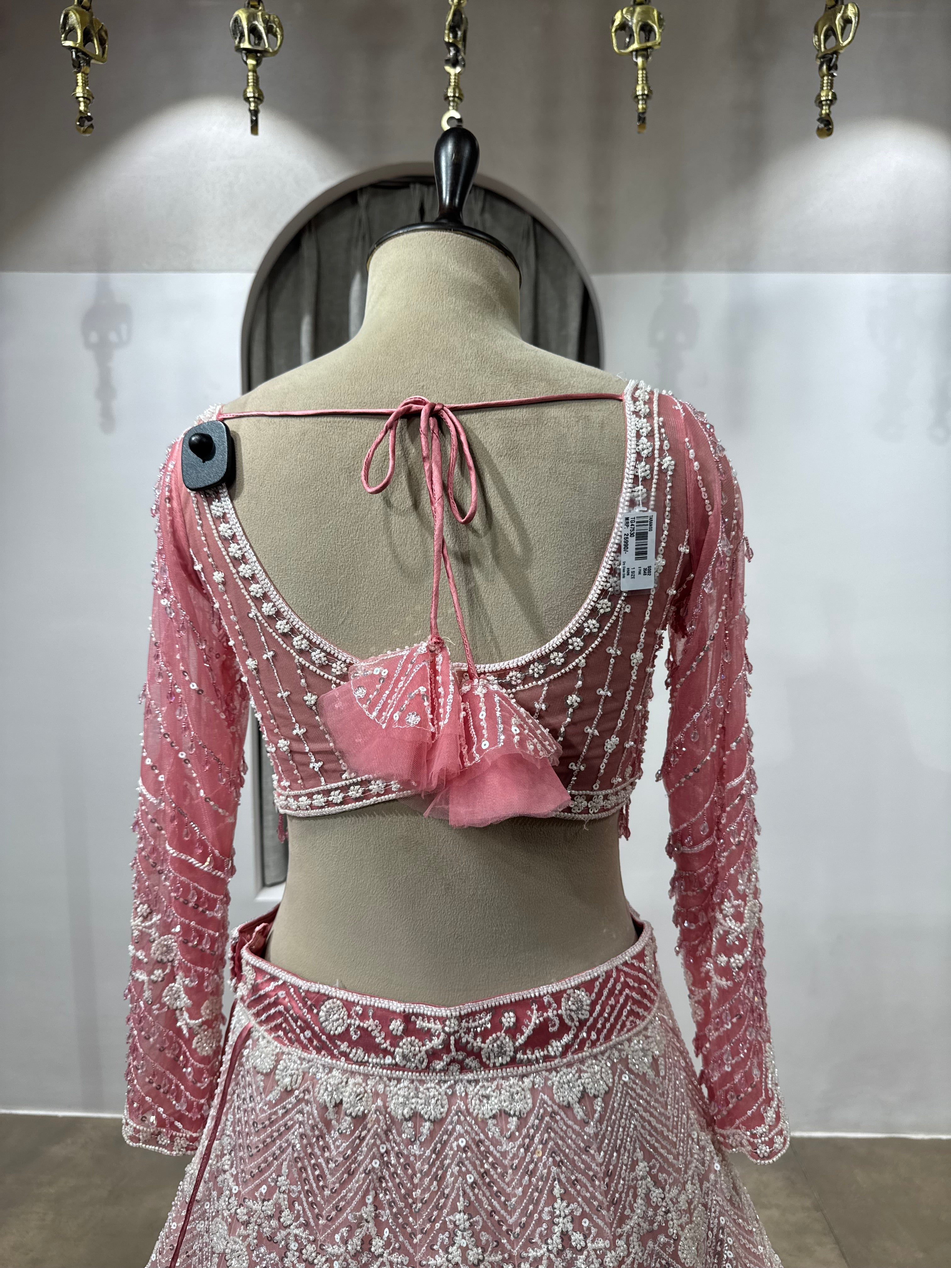 BABY Pink Sequins & Zari Net Lehenga Choli Set