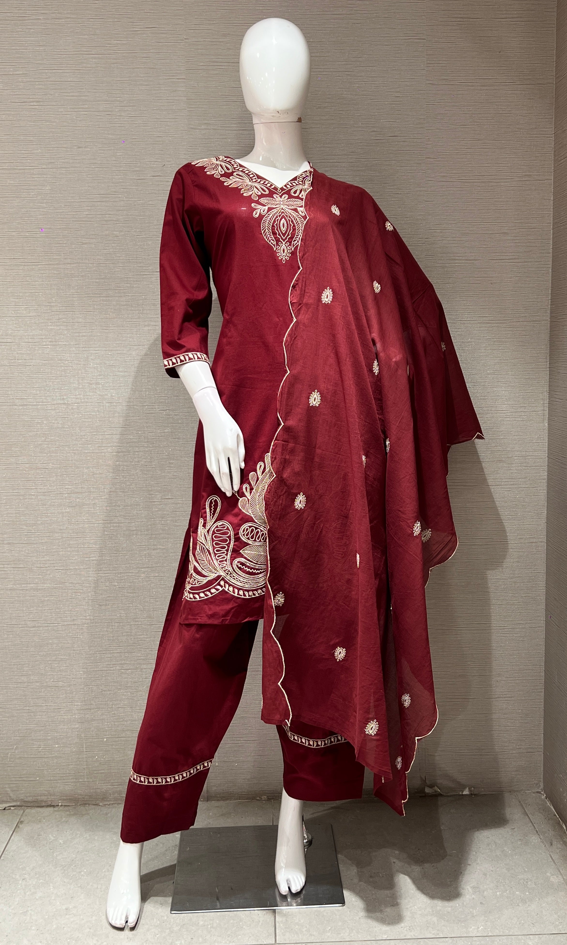 Maroon EMBROIDERED kurta set