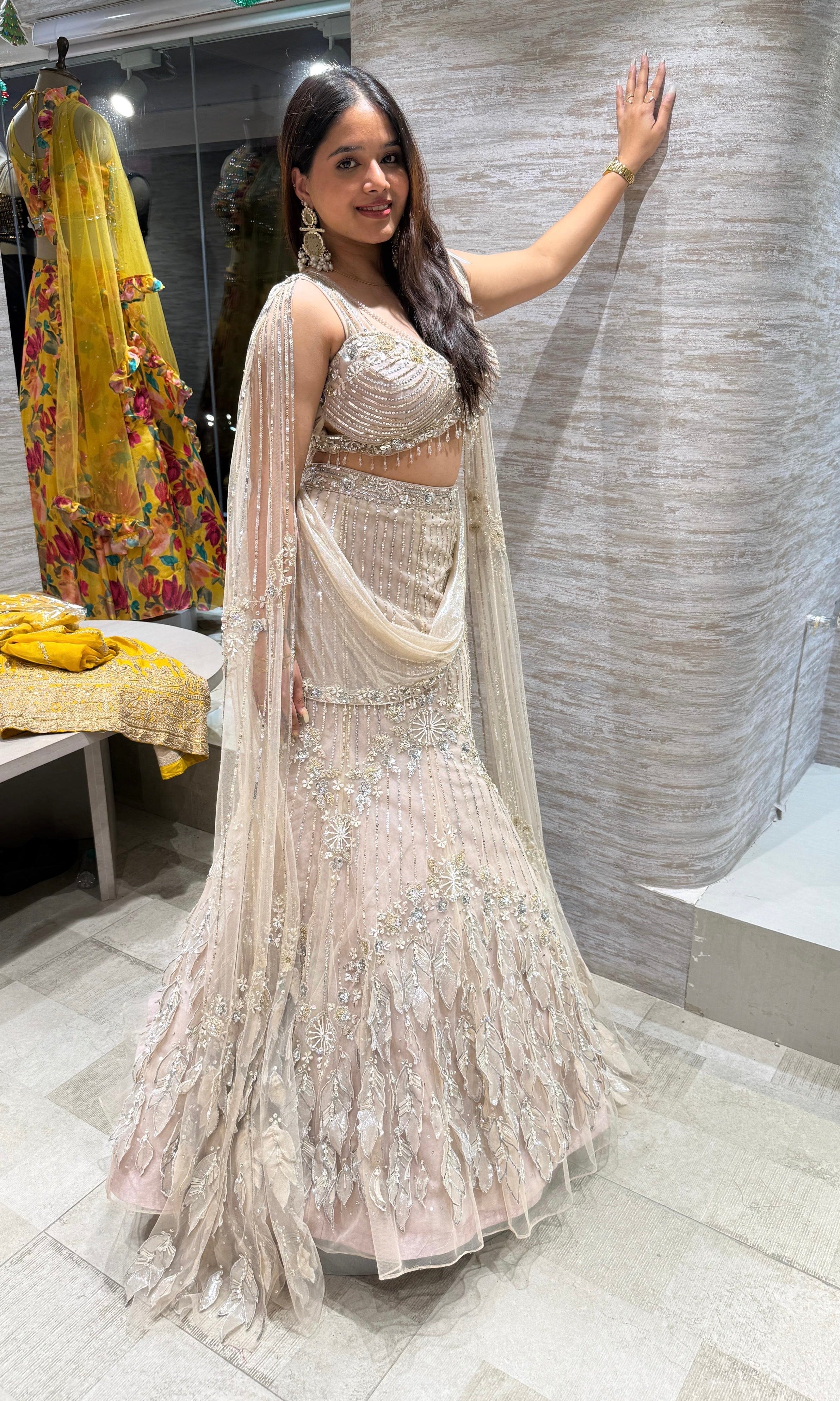 fawn Crystal Elegance Lehenga