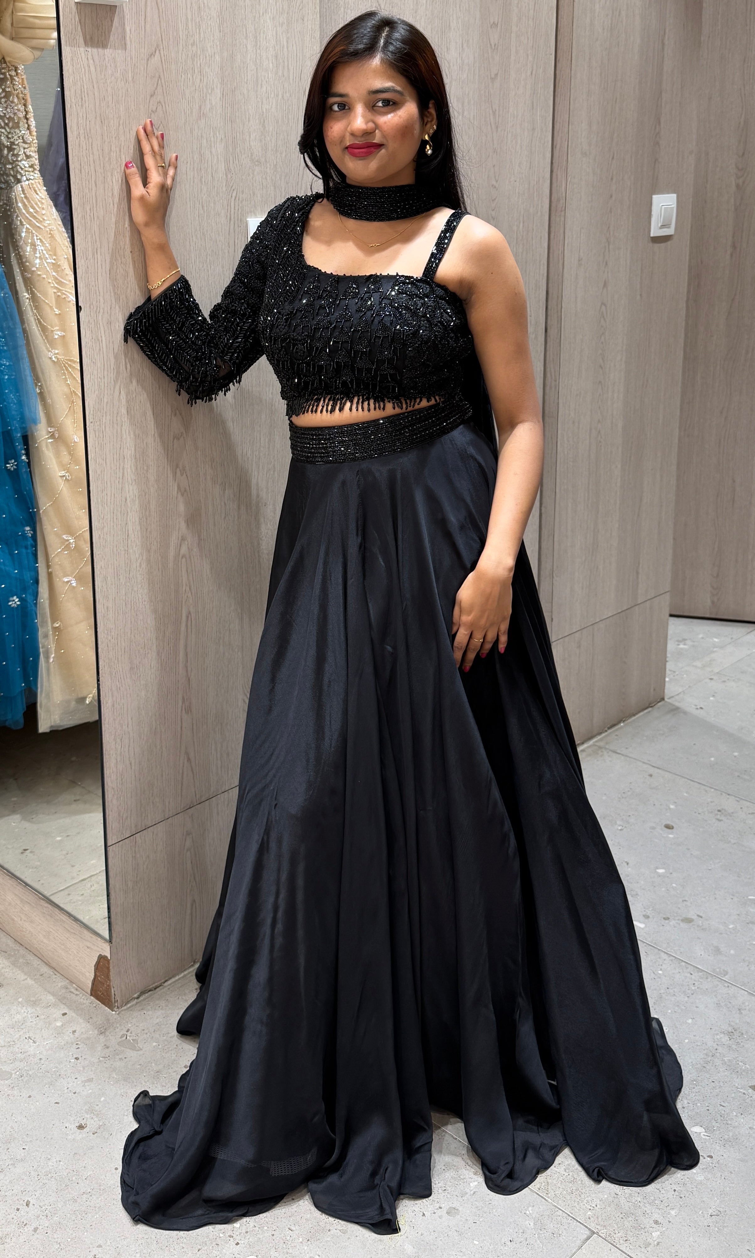Black lehenga with designer blouse 1000