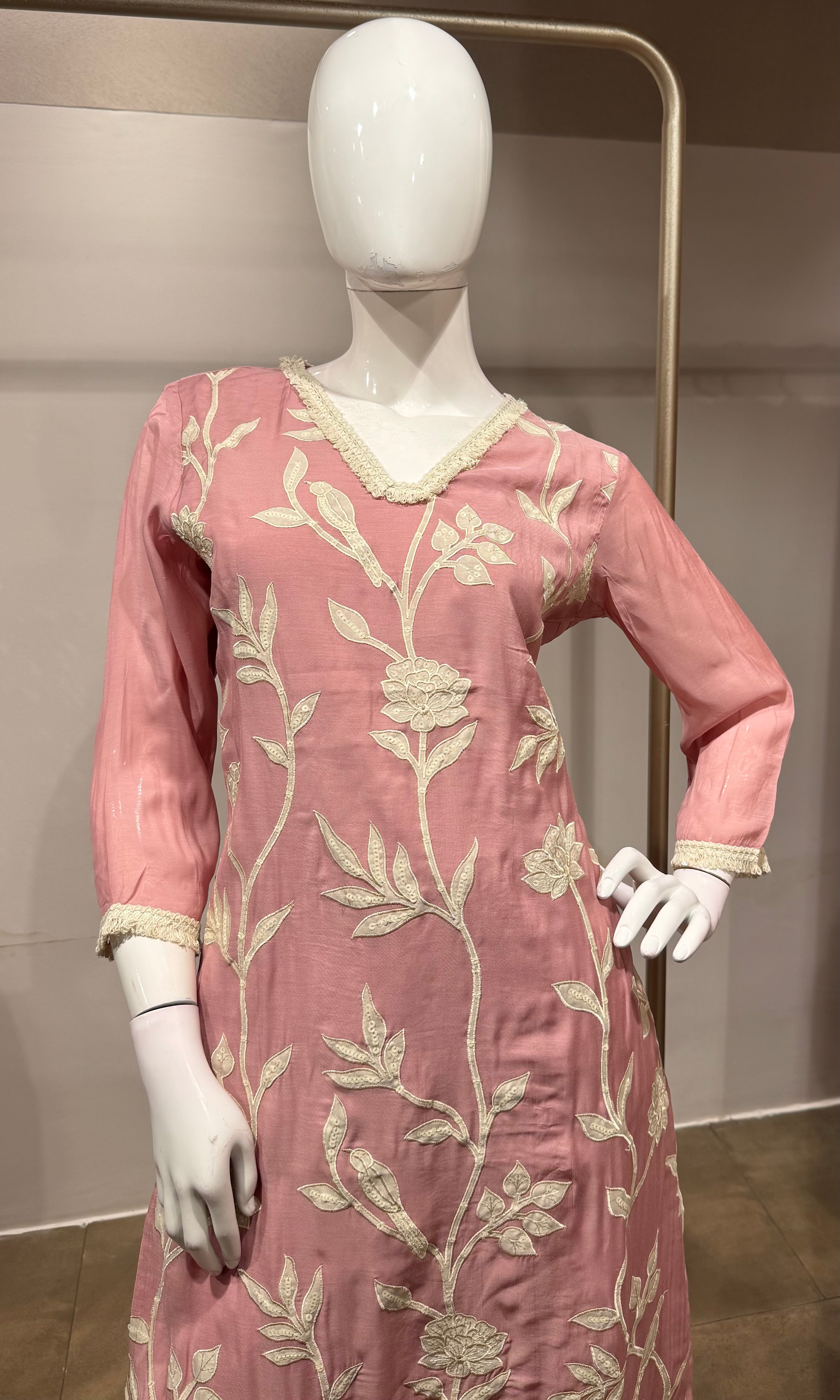 Rose Pink Floral Embroidered Kurta Set