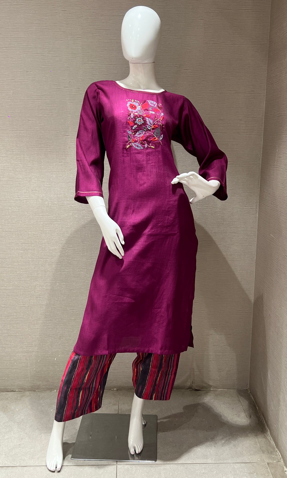 Wine silk kurta set