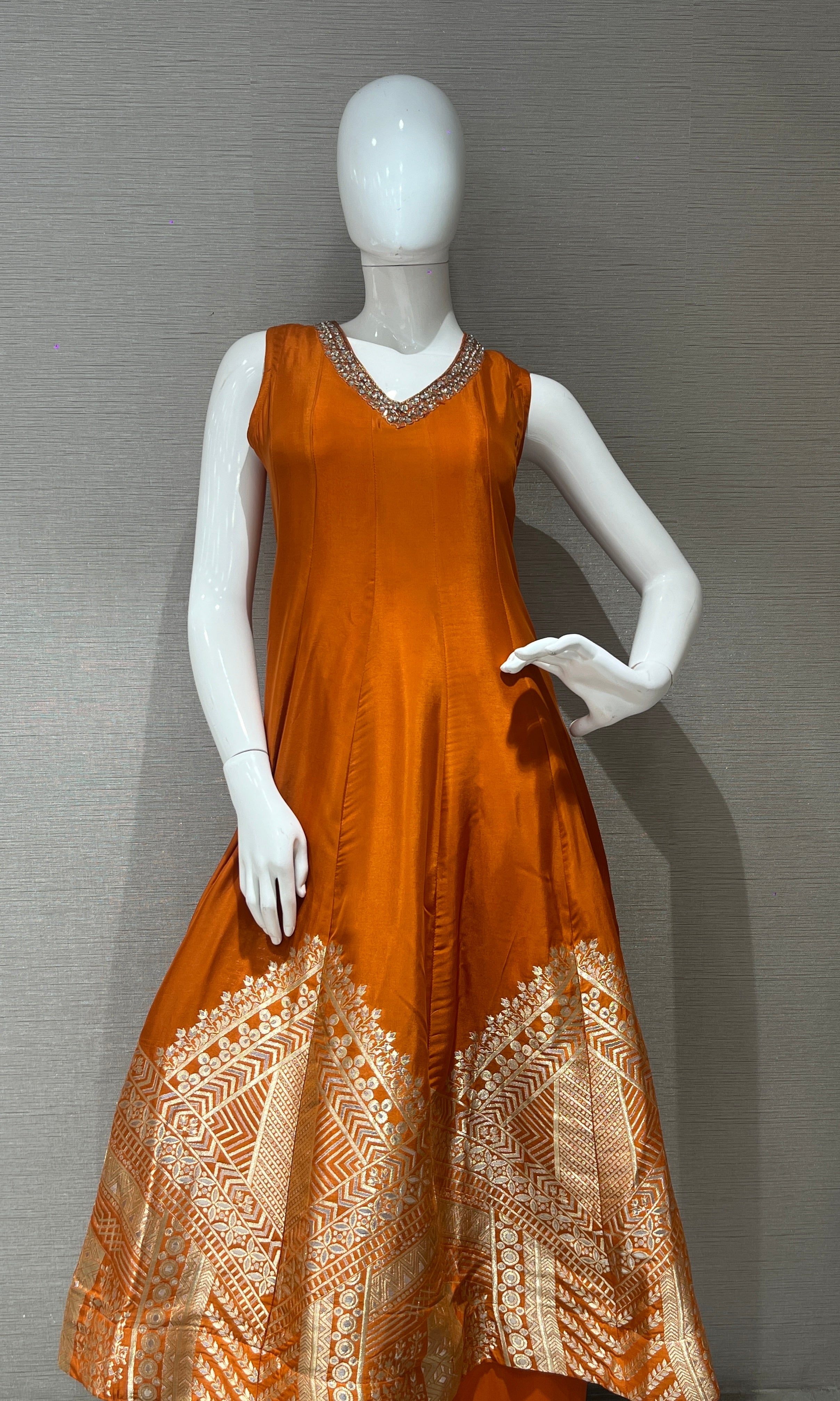 Orange Banarasi Anarkali with palazzo