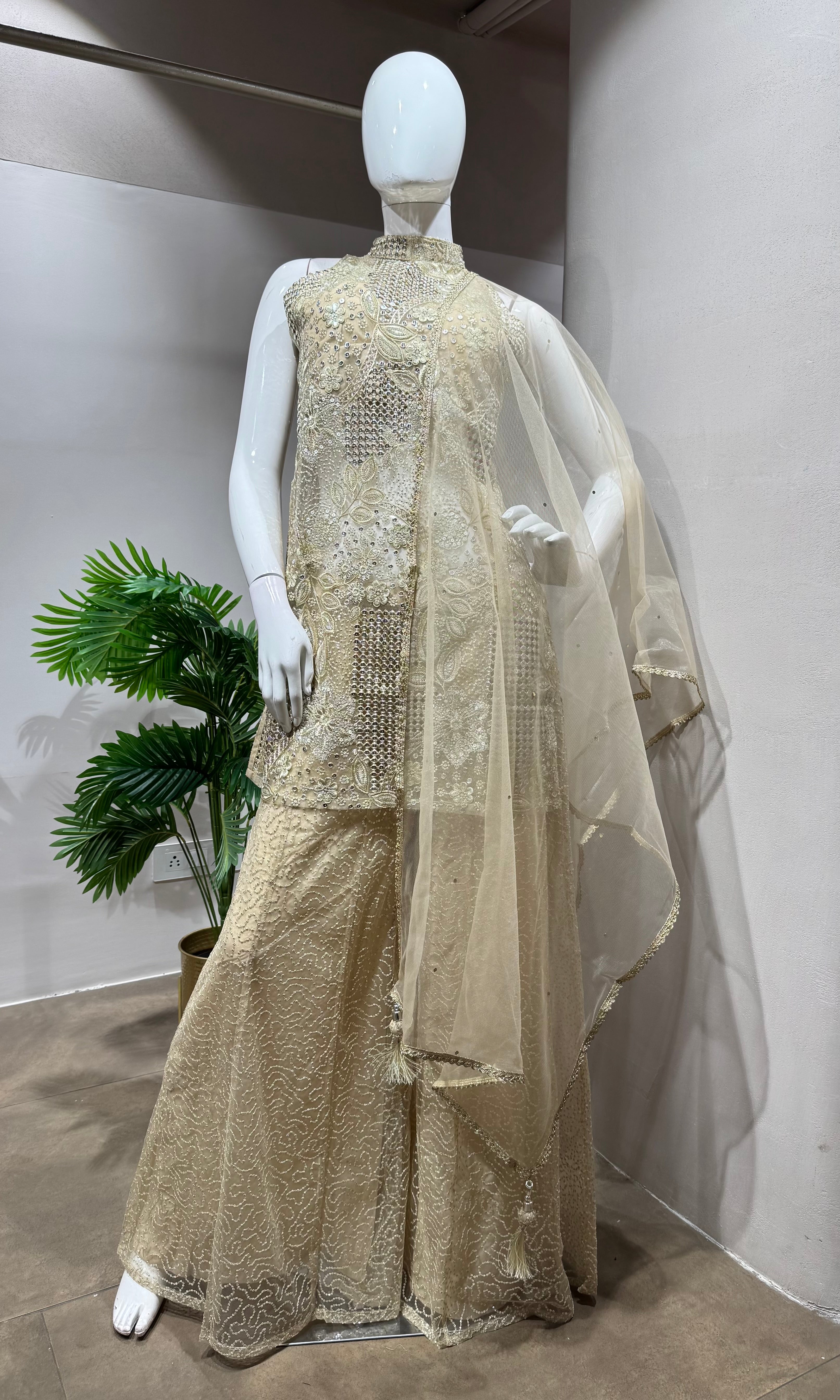 Gold Crystal Embroidered Sharara Set