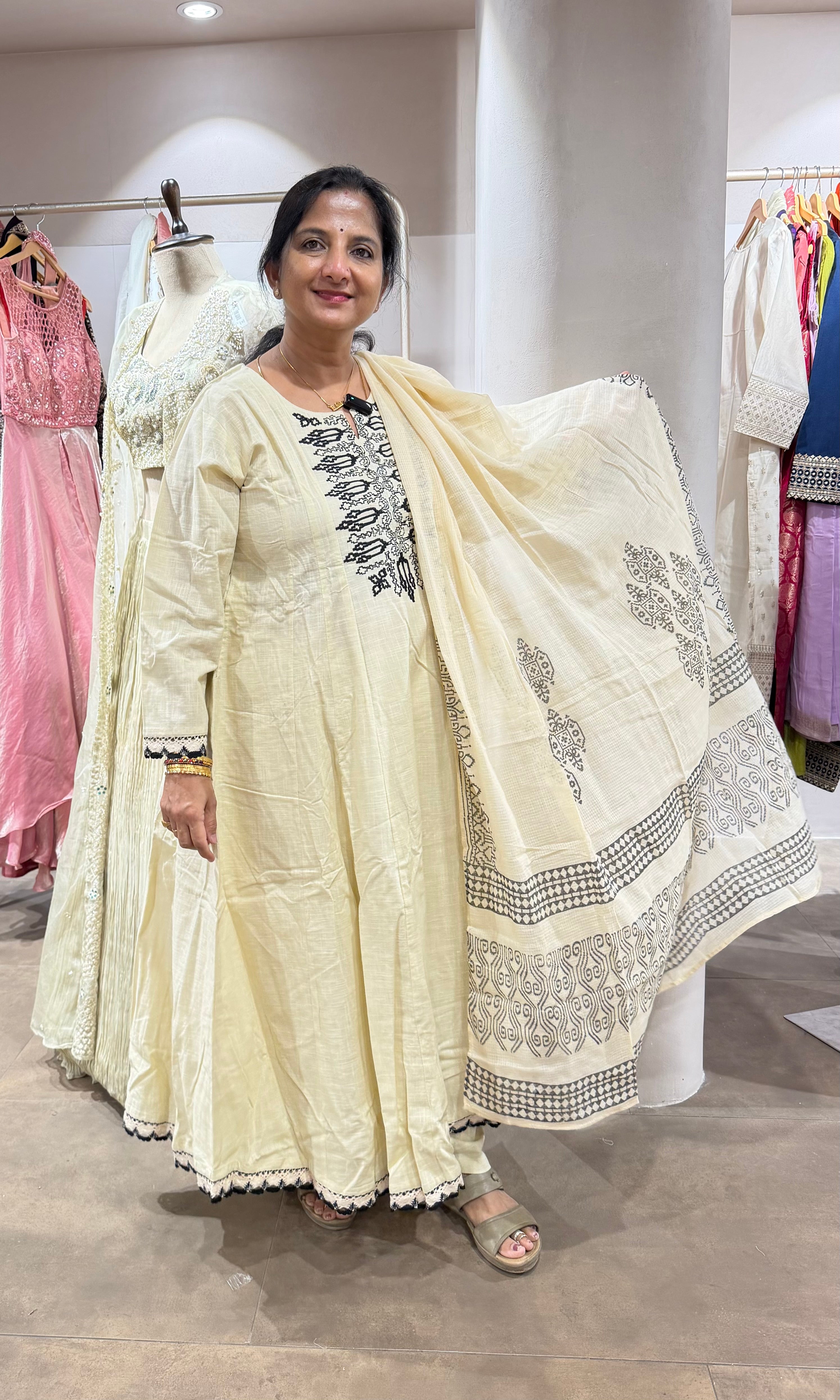 Half White Mul Cotton Anarkali Suit Embroidery