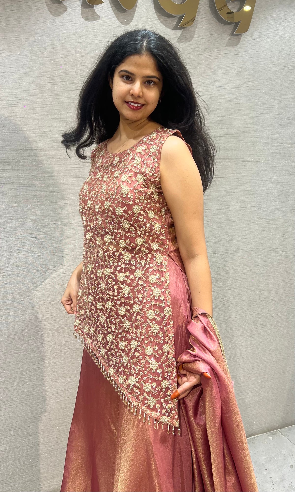 Rust Shimmer Floral Palazzo set with Dupatta