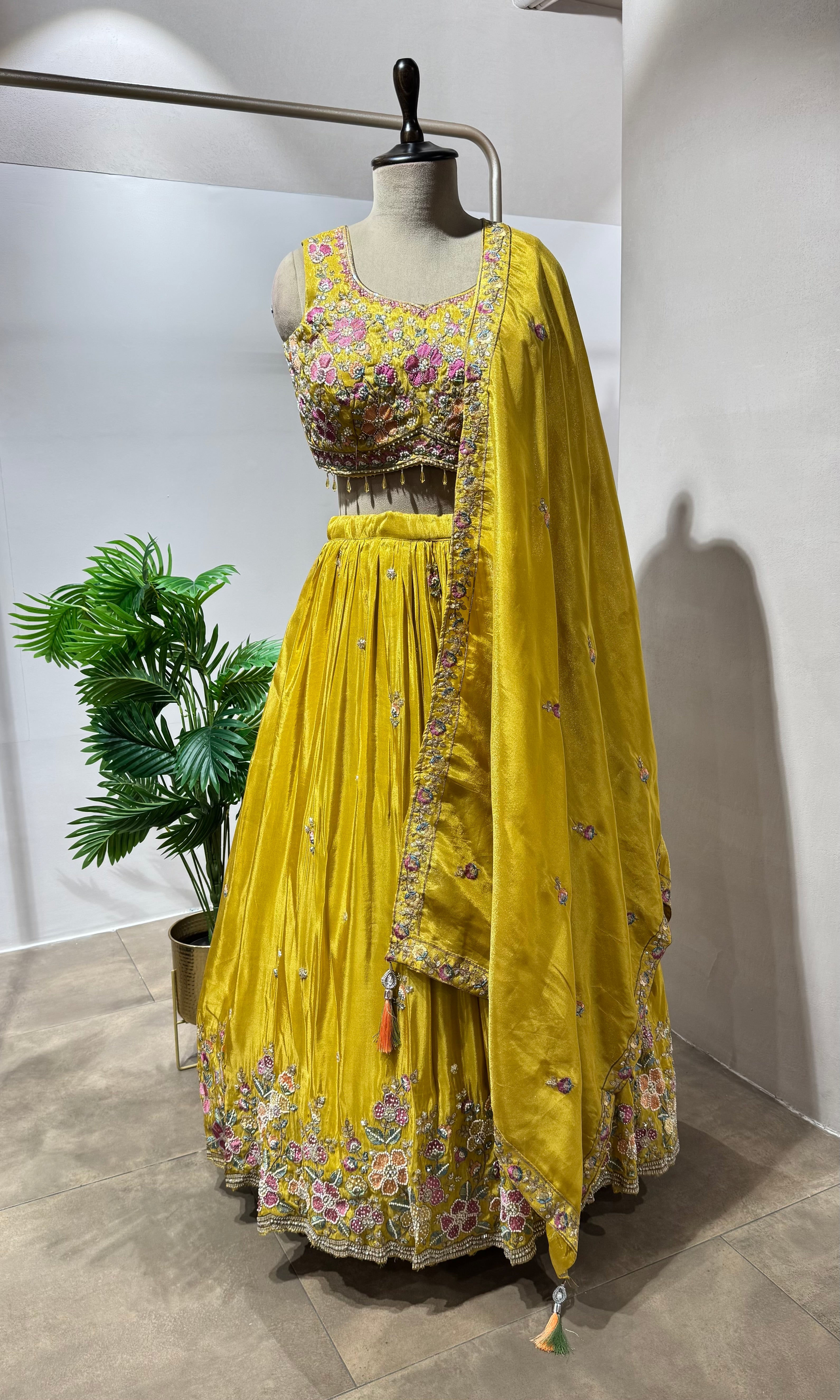 YELLOW floral thread LEHENGA SET