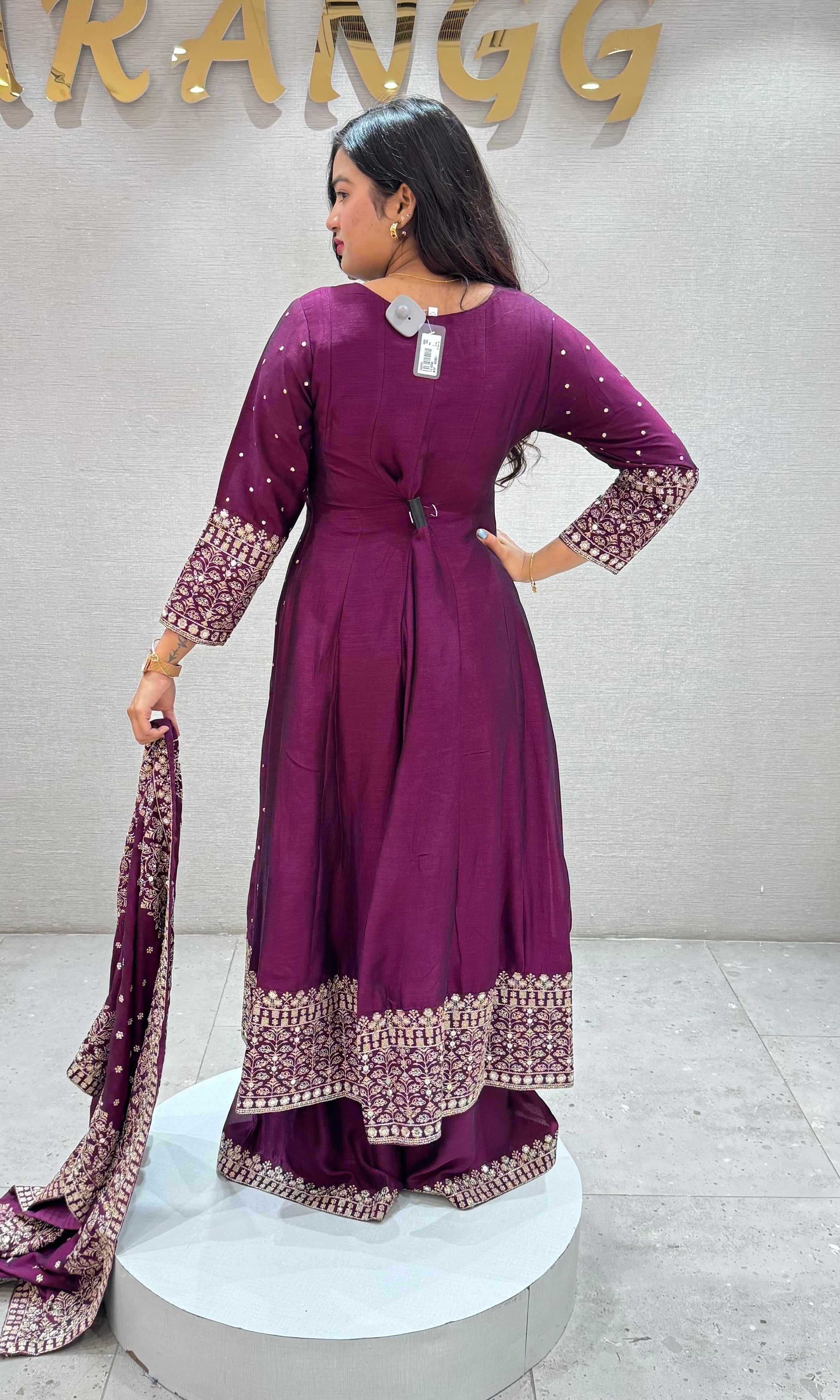 Wine FRONT SLIT EMBROIDERED ANARKALI