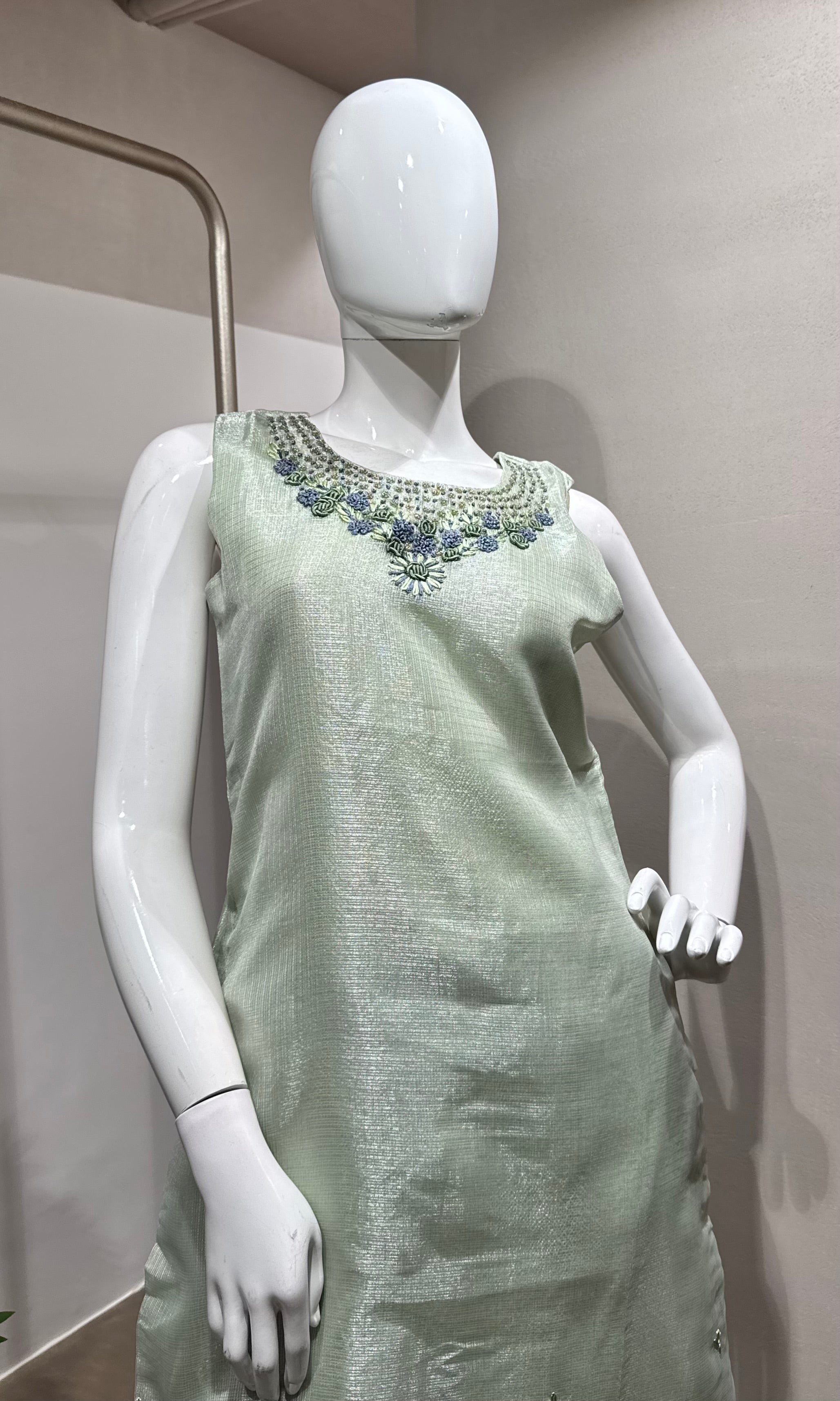 Pista green Pastel Tissue Silk kurta set