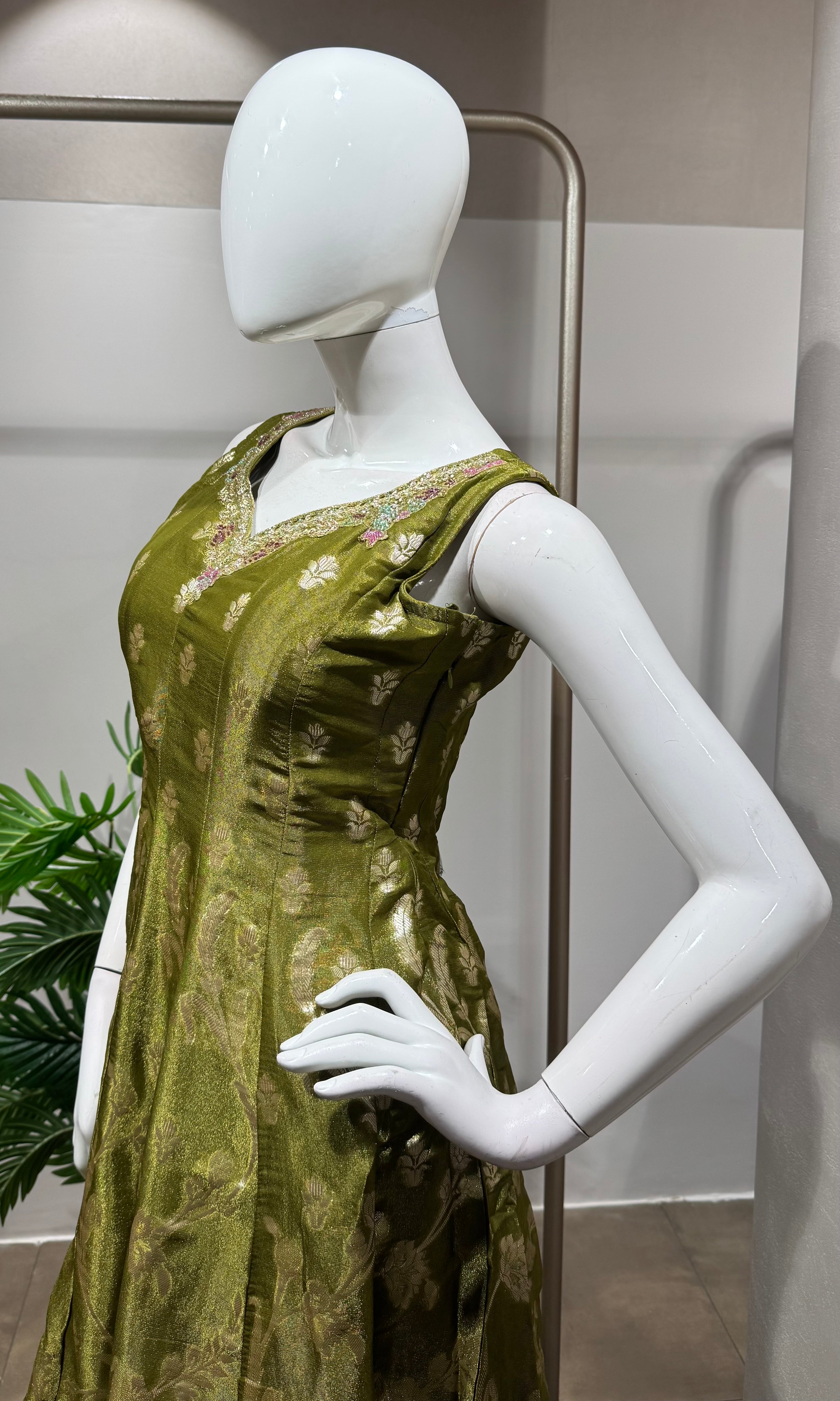 green embroidered silk ANARKALI suit set