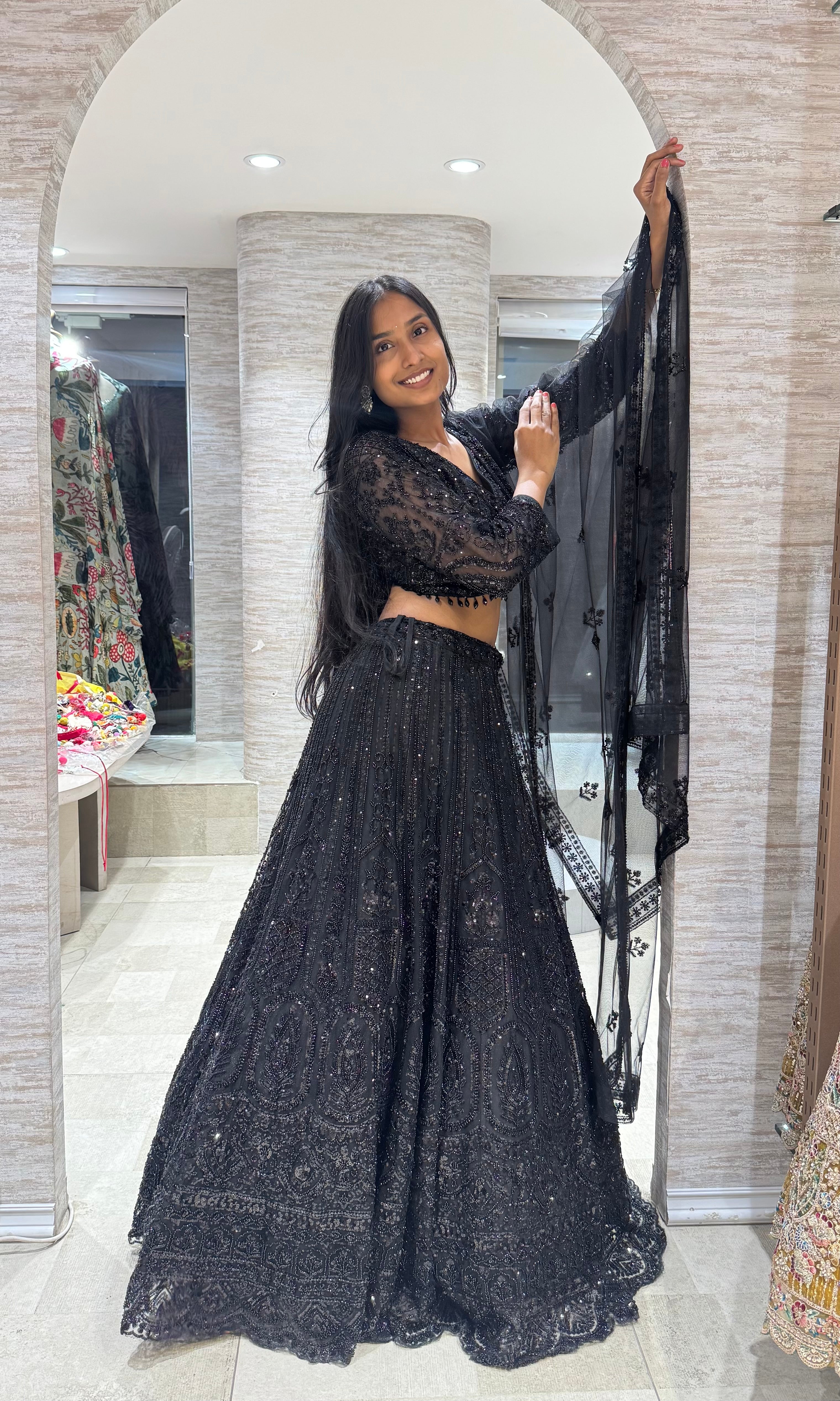 BLACK INTRICATE EMBROIDERED LEHENGA