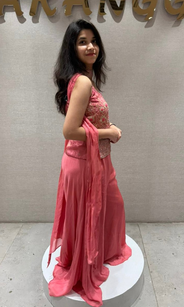 Blush PINK Bloom Embroidered Palazzo Set
