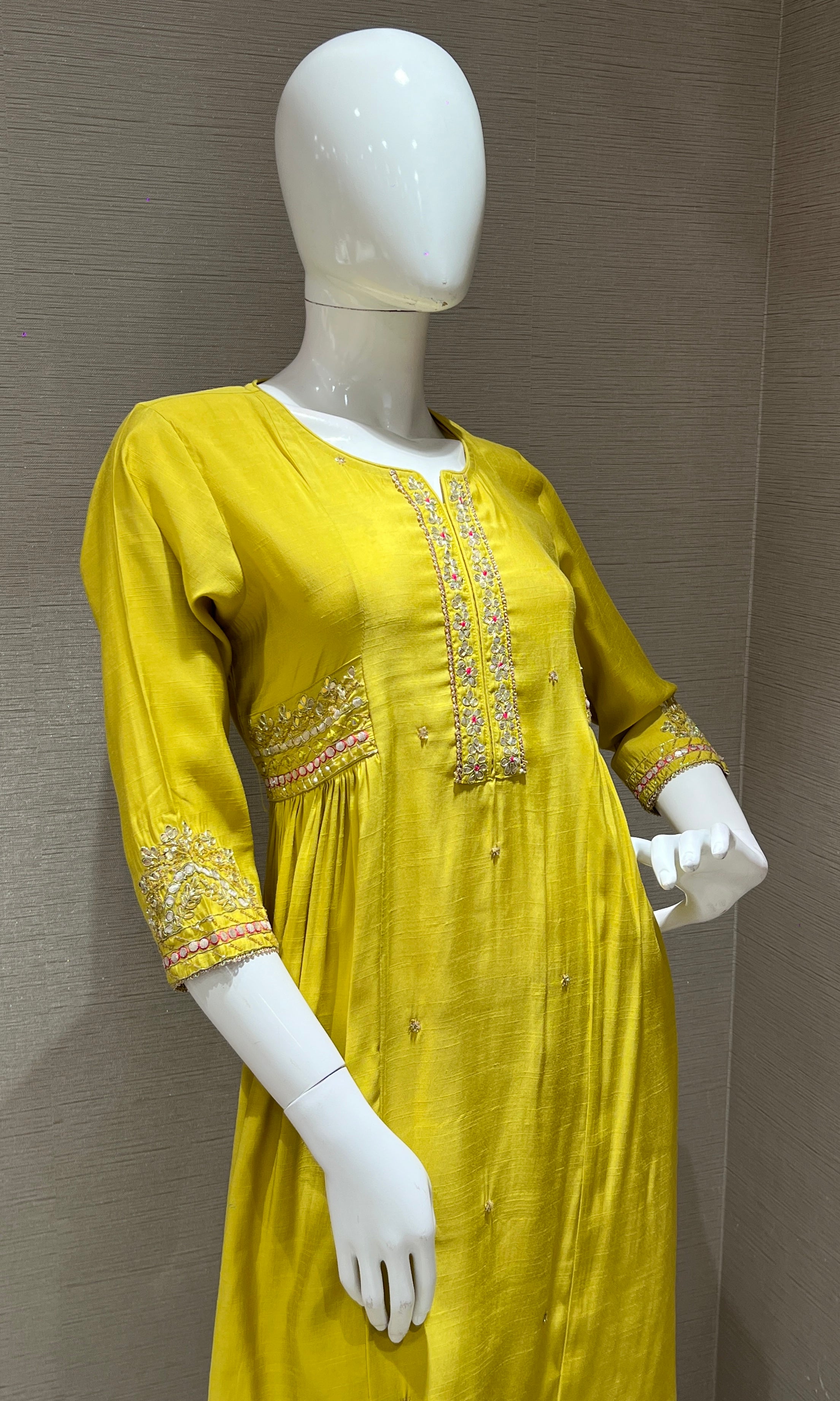 Mehandi green gold embroidered kurta set