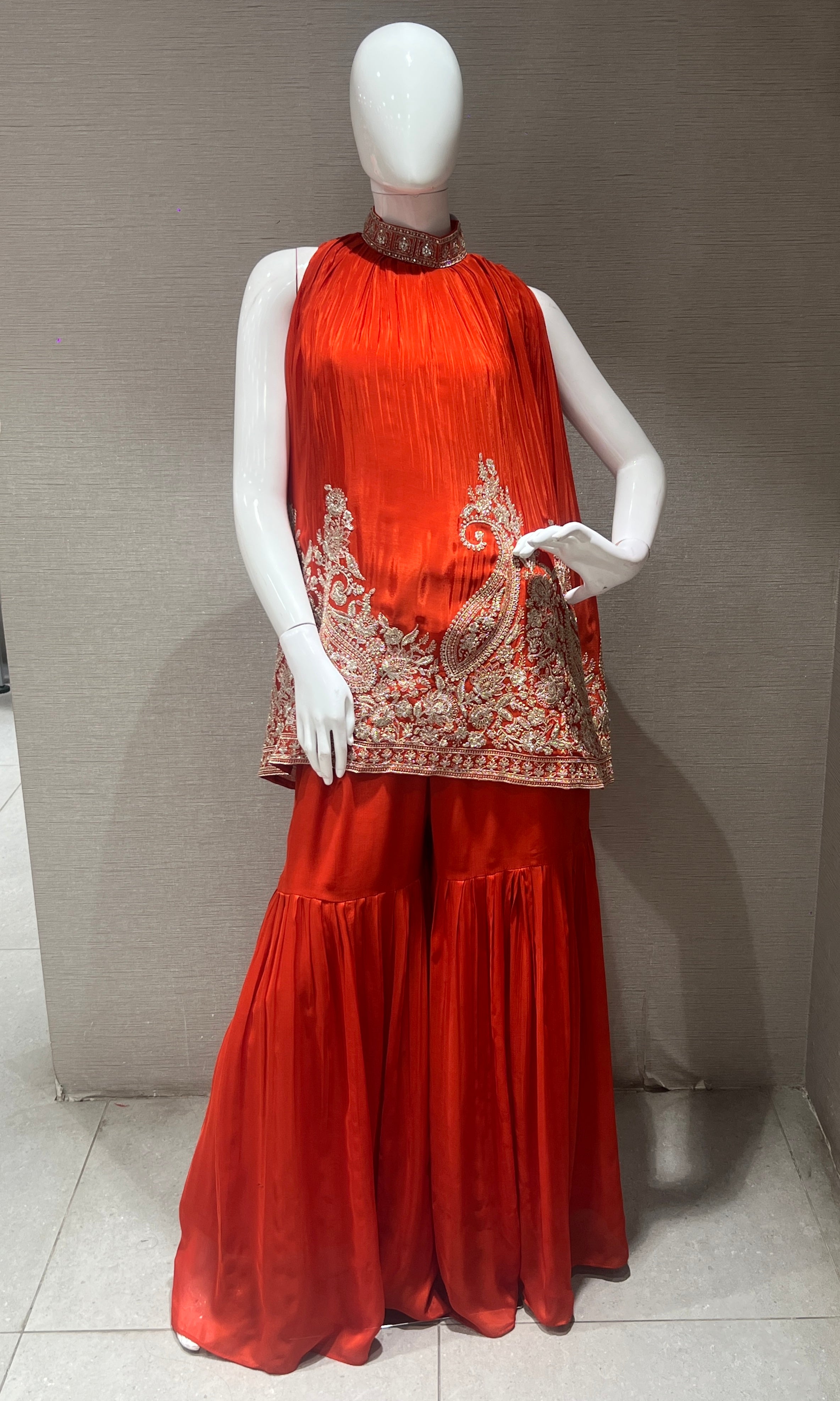 Orange SHARARA WITH HALTER NECK TOP