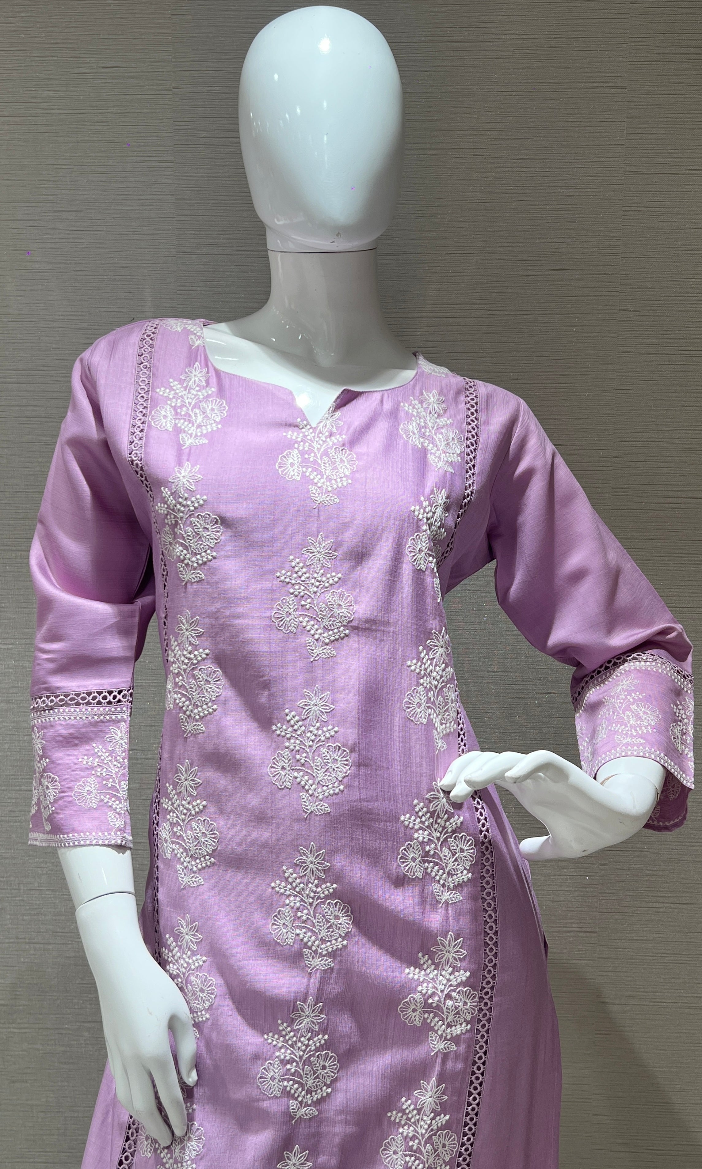 Lavender Floral Embroidered kurta set