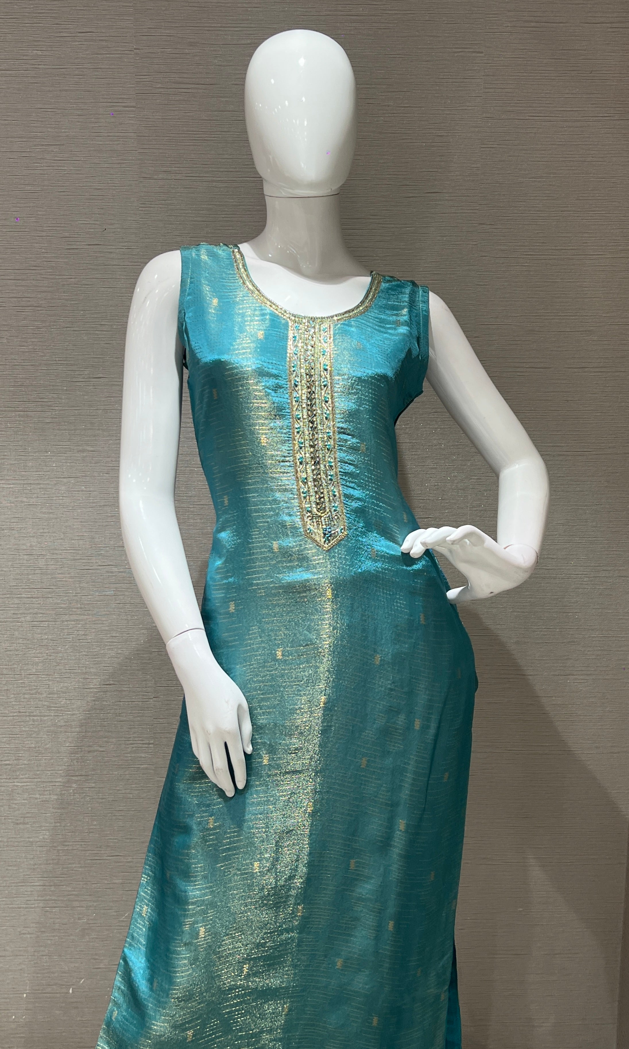 Teal green and gold kurta set